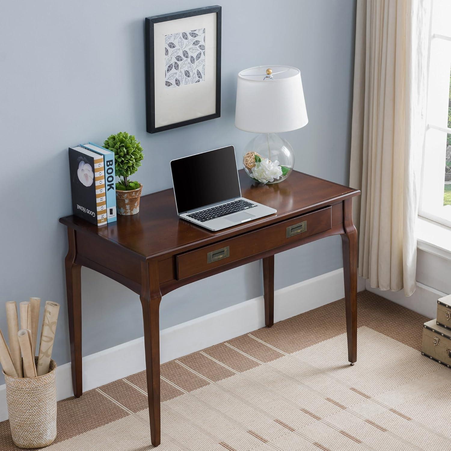 imageLeick Home 82400 Mission Writing Computer Desk with Drop Front Keyboard Drawer for Home Office Solid Wood Mission OakHeartwood Cherry