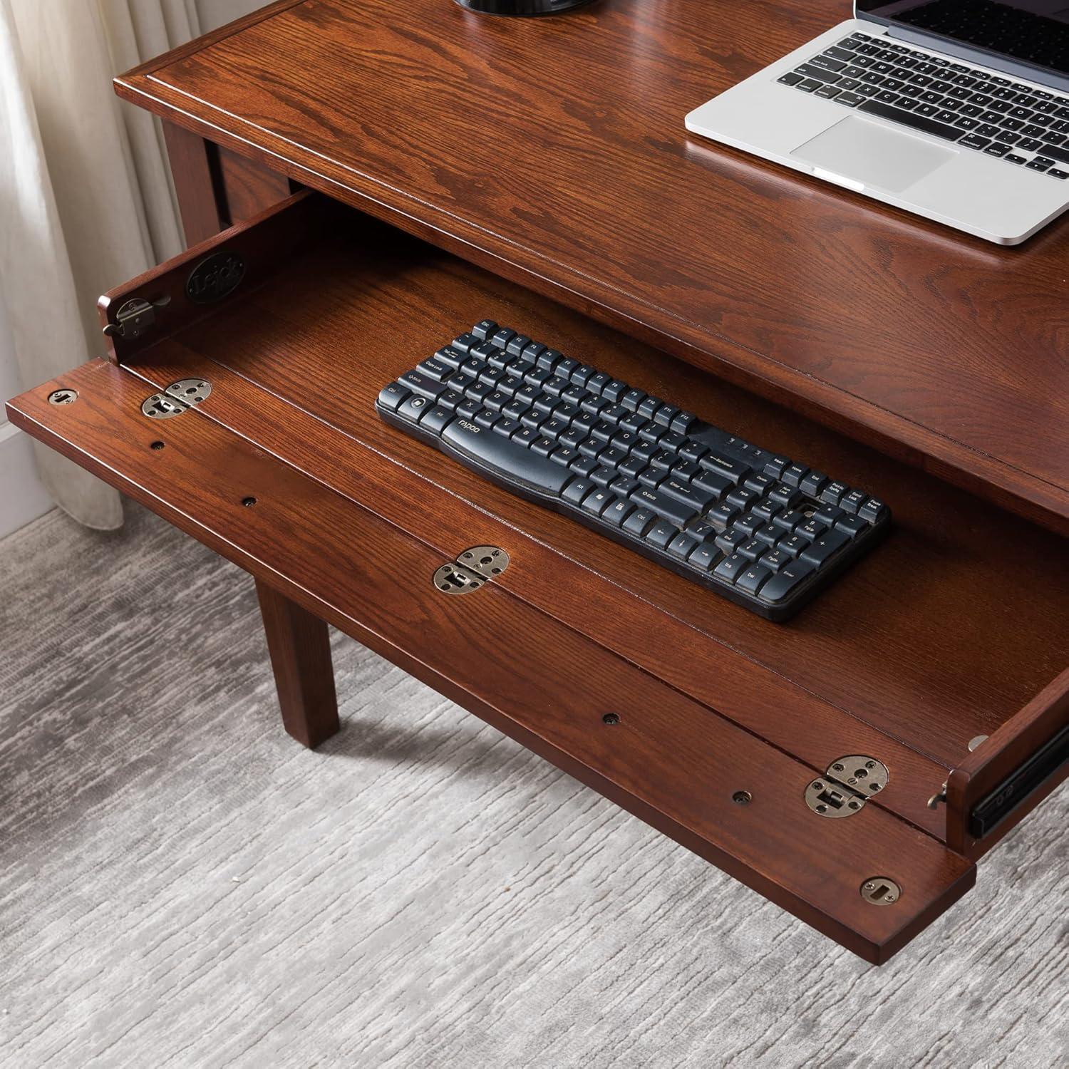 imageLeick Home 82400 Mission Writing Computer Desk with Drop Front Keyboard Drawer for Home Office Solid Wood Mission OakMission Oak