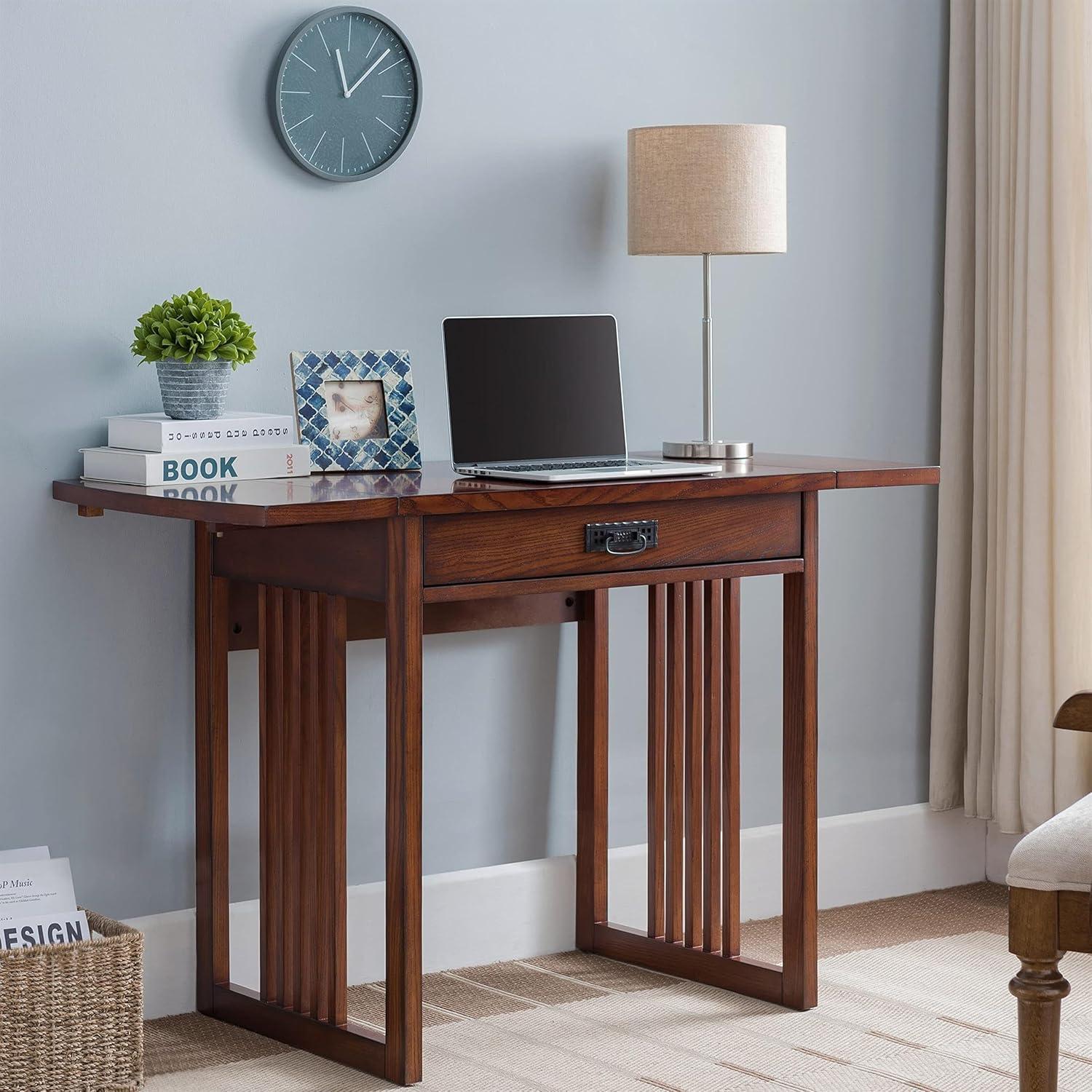 imageLeick Home 82400 Mission Writing Computer Desk with Drop Front Keyboard Drawer for Home Office Solid Wood Mission OakMission Oak