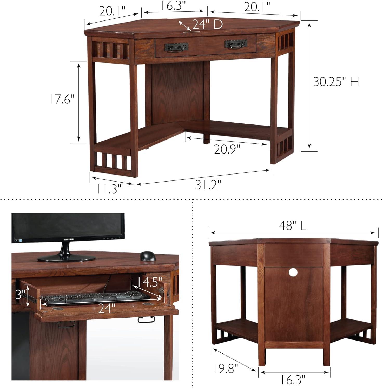 imageLeick Home 82430 Mission Corner Desk Writing Computer Desk with Drop Front Keyboard Drawer for Home Office Solid Wood Mission OakMission Oak