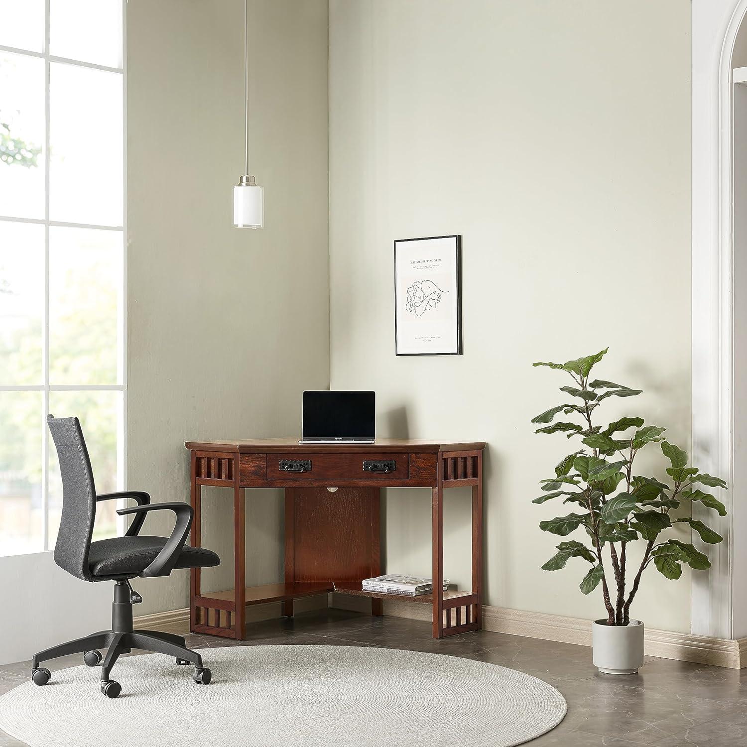 imageLeick Home 82430 Mission Corner Desk Writing Computer Desk with Drop Front Keyboard Drawer for Home Office Solid Wood Mission OakMission Oak