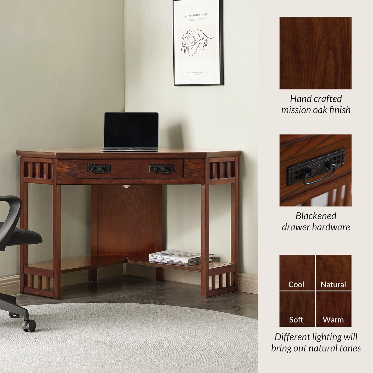 imageLeick Home 82430 Mission Corner Desk Writing Computer Desk with Drop Front Keyboard Drawer for Home Office Solid Wood Mission OakMission Oak