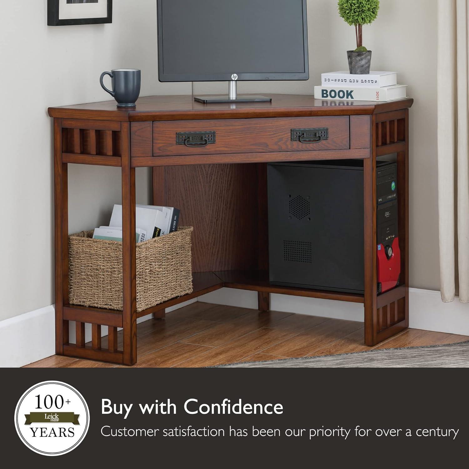 imageLeick Home 82430 Mission Corner Desk Writing Computer Desk with Drop Front Keyboard Drawer for Home Office Solid Wood Mission OakMission Oak