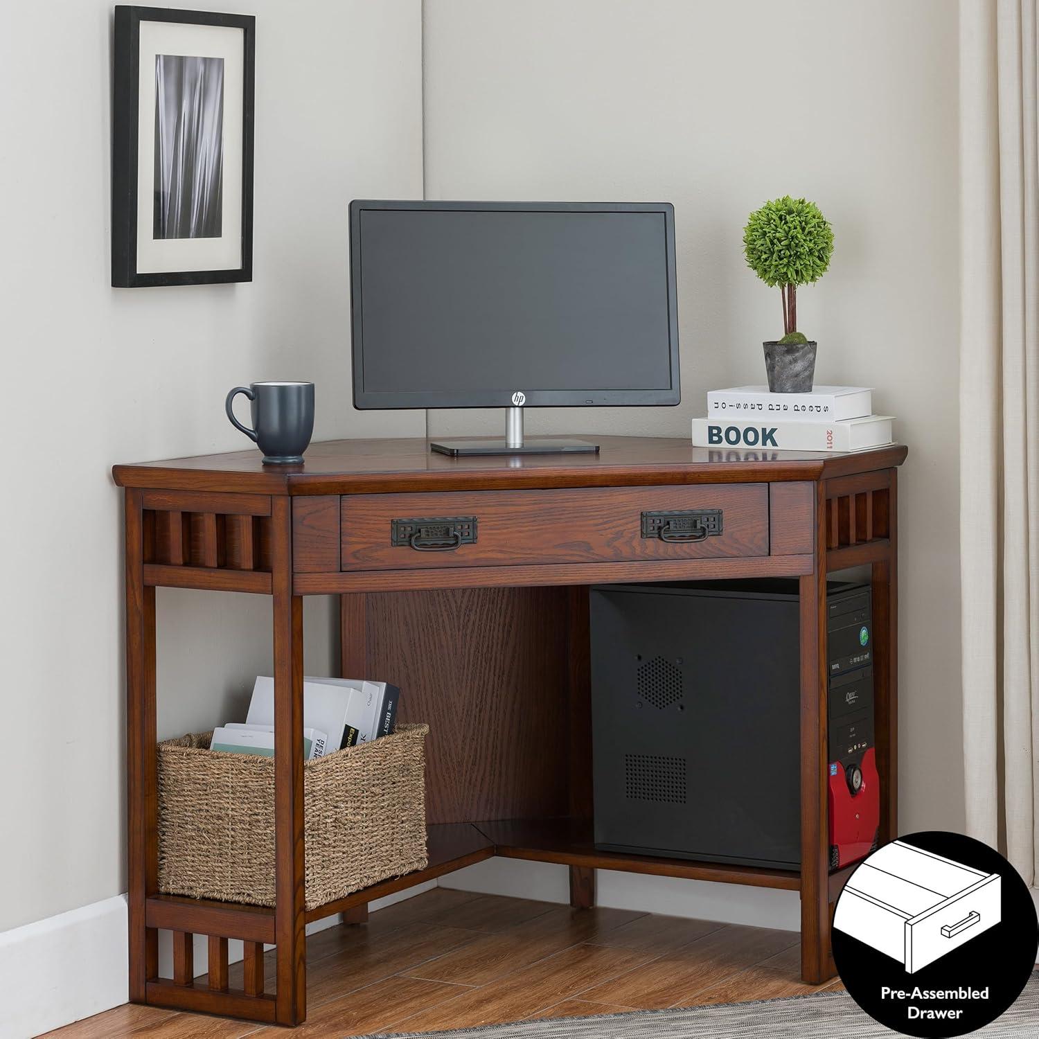 imageLeick Home 82430 Mission Corner Desk Writing Computer Desk with Drop Front Keyboard Drawer for Home Office Solid Wood Mission OakMission Oak