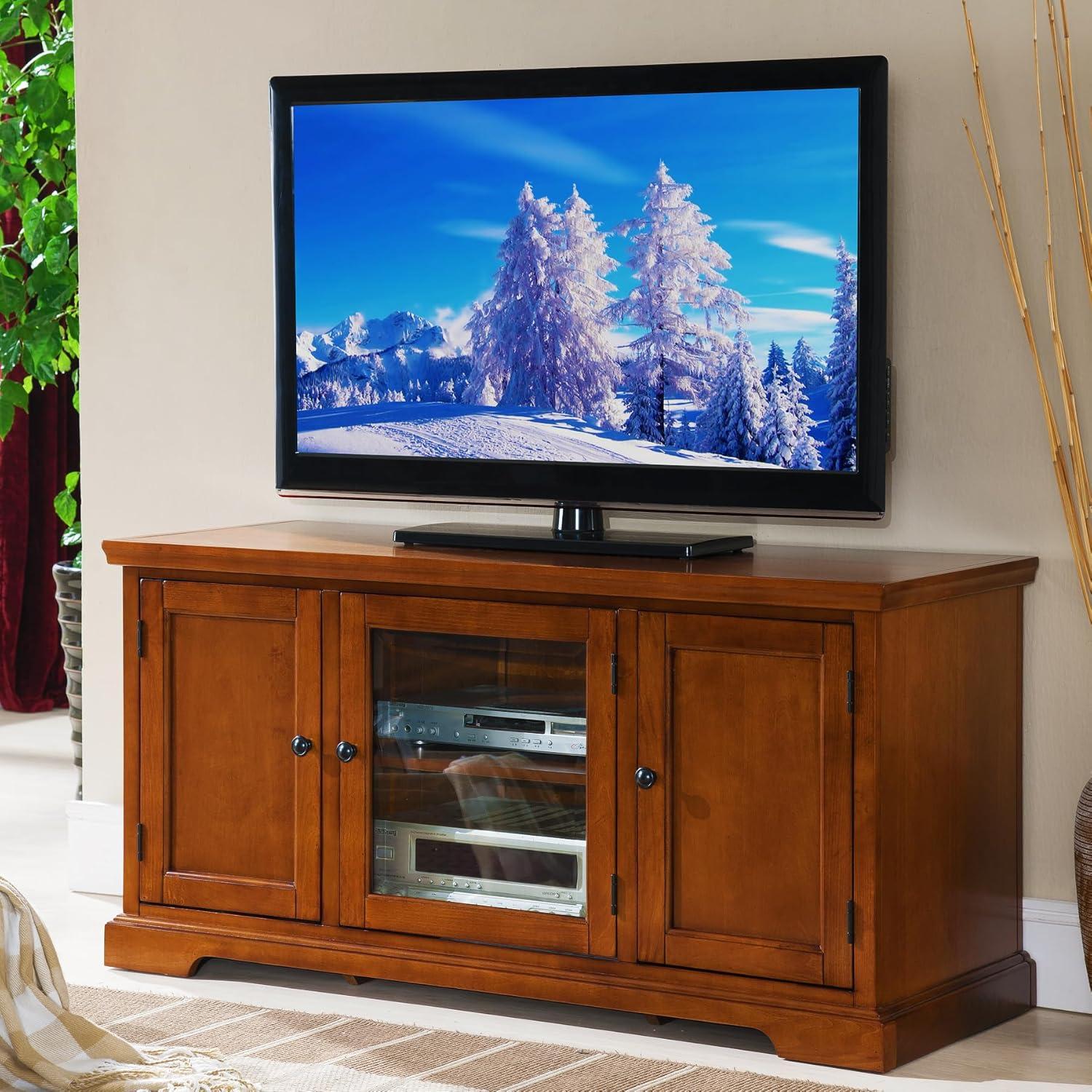 imageLeick Home 84360 Ender Mixed Metal and Wood TV Stand for 65 TVs Smoke and Gunmetal GrayBrown Cherry Black