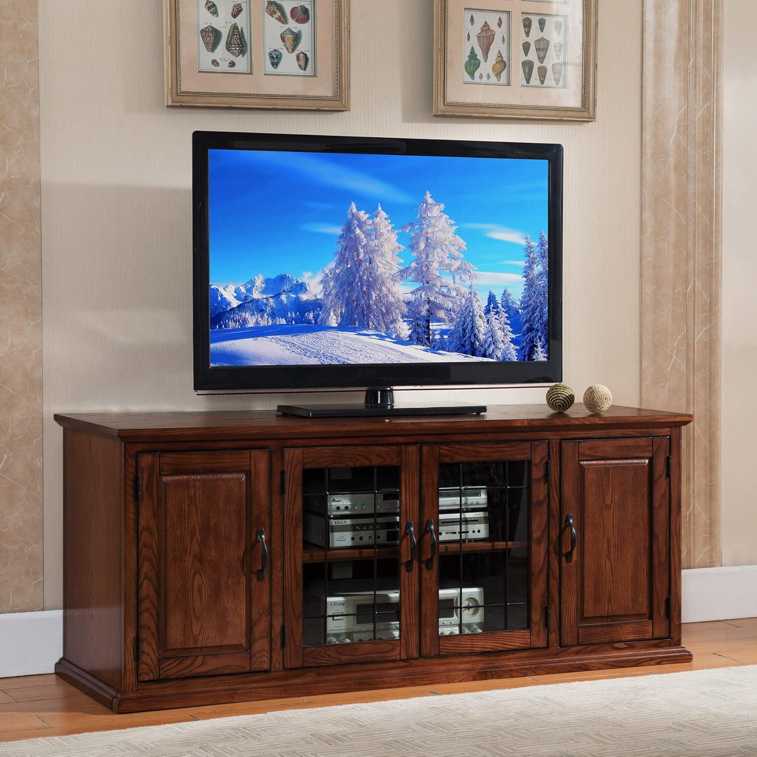imageLeick Home 84360 Ender Mixed Metal and Wood TV Stand for 65 TVs Smoke and Gunmetal GrayBurnished Oak Black