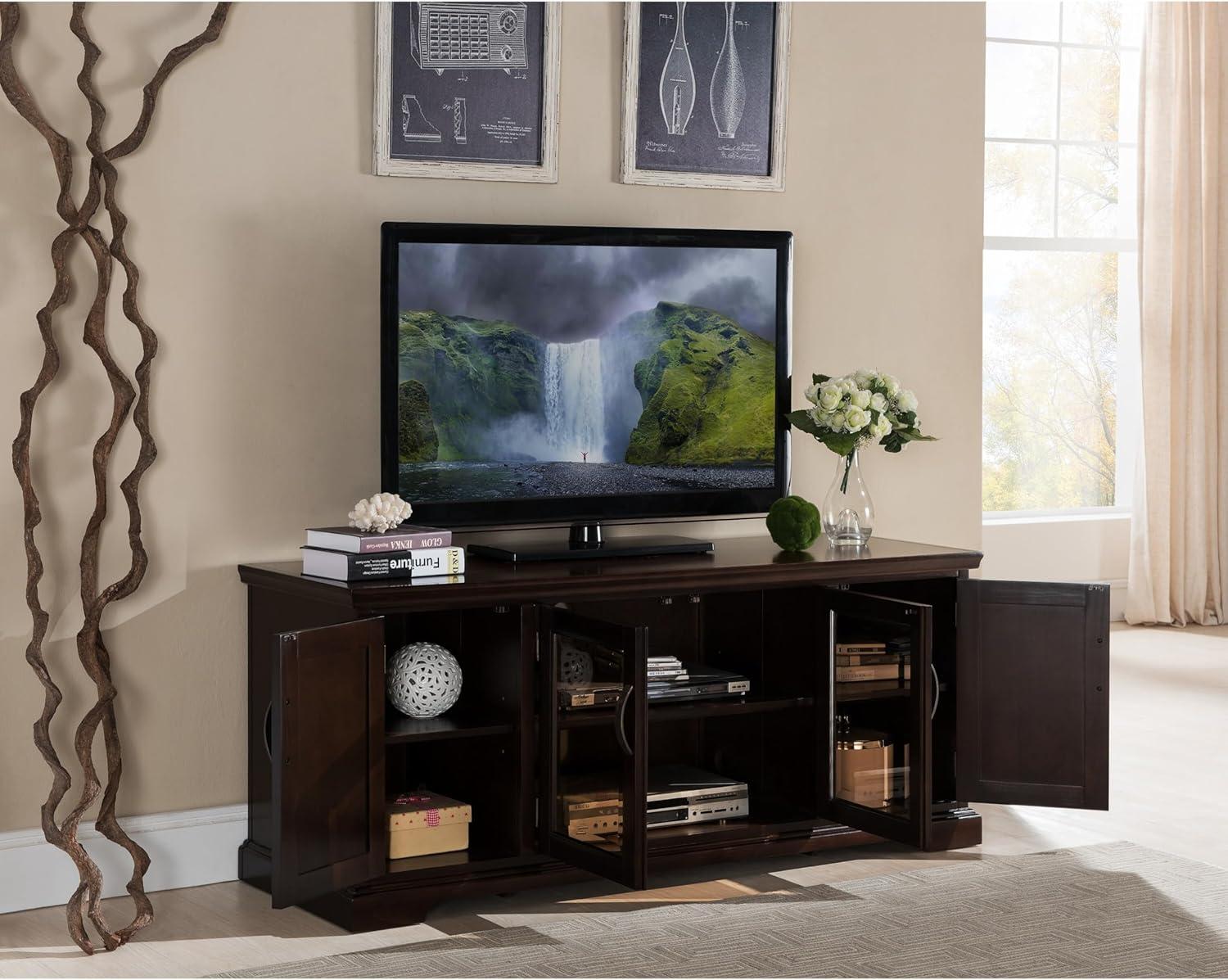 imageLeick Home 84360 Ender Mixed Metal and Wood TV Stand for 65 TVs Smoke and Gunmetal GrayChocolate Cherry Bronze