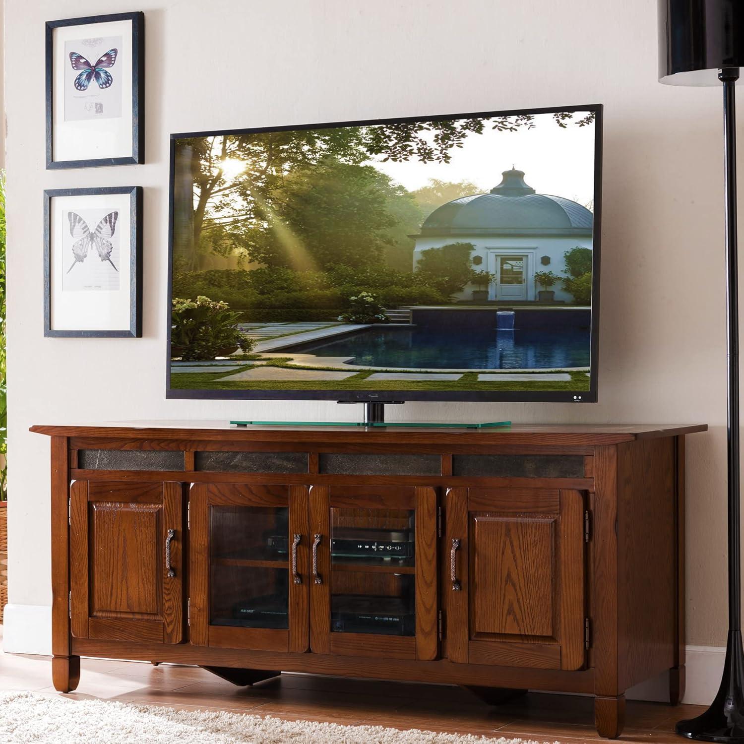imageLeick Home 84360 Ender Mixed Metal and Wood TV Stand for 65 TVs Smoke and Gunmetal GrayDistressed Rustic Autumn