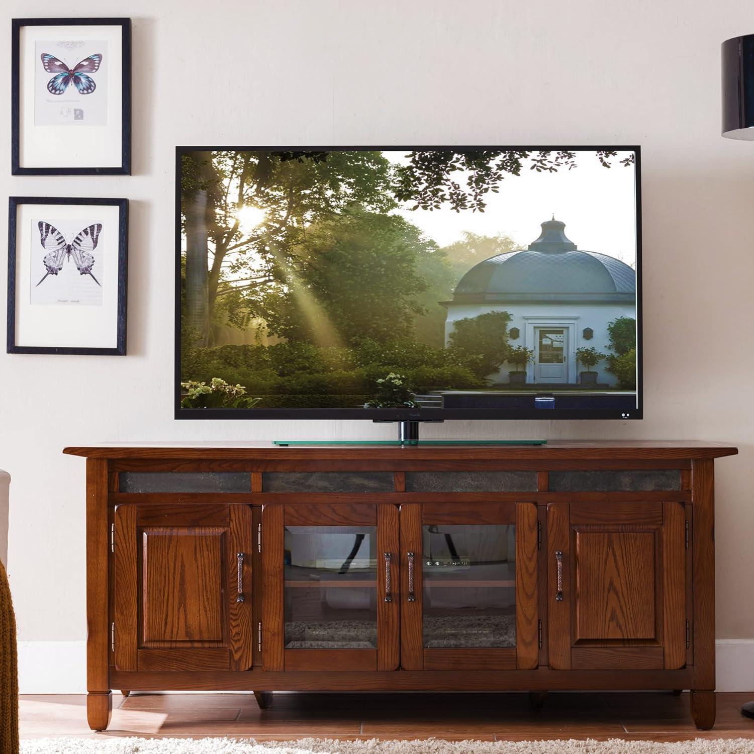 imageLeick Home 84360 Ender Mixed Metal and Wood TV Stand for 65 TVs Smoke and Gunmetal GrayDistressed Rustic Autumn