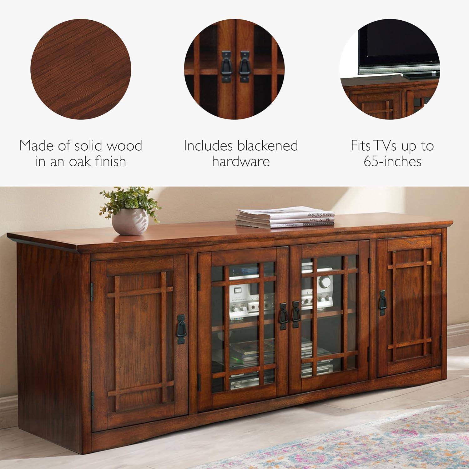 imageLeick Home 84360 Ender Mixed Metal and Wood TV Stand for 65 TVs Smoke and Gunmetal GrayMission Oak Blackened