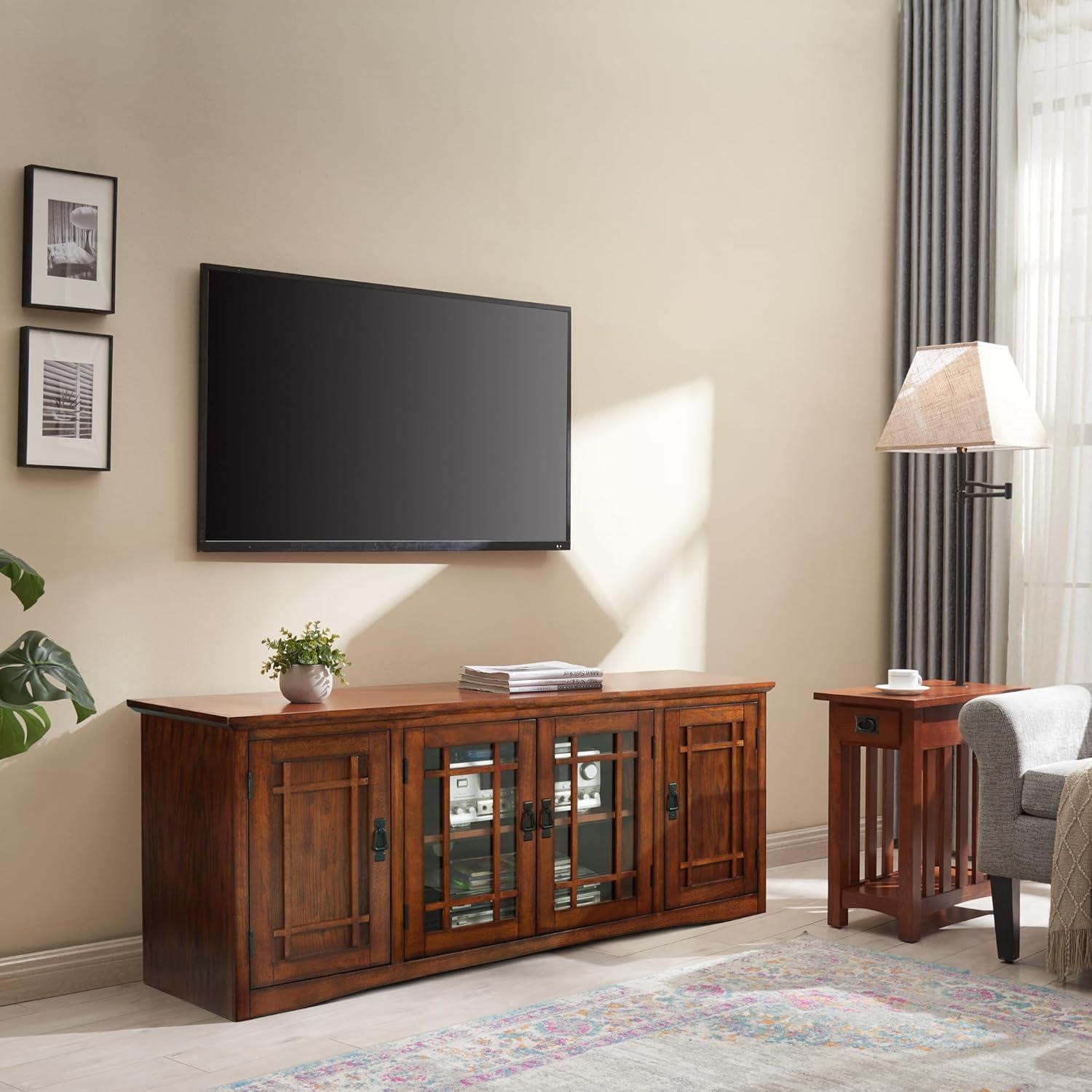 imageLeick Home 84360 Ender Mixed Metal and Wood TV Stand for 65 TVs Smoke and Gunmetal GrayMission Oak Blackened