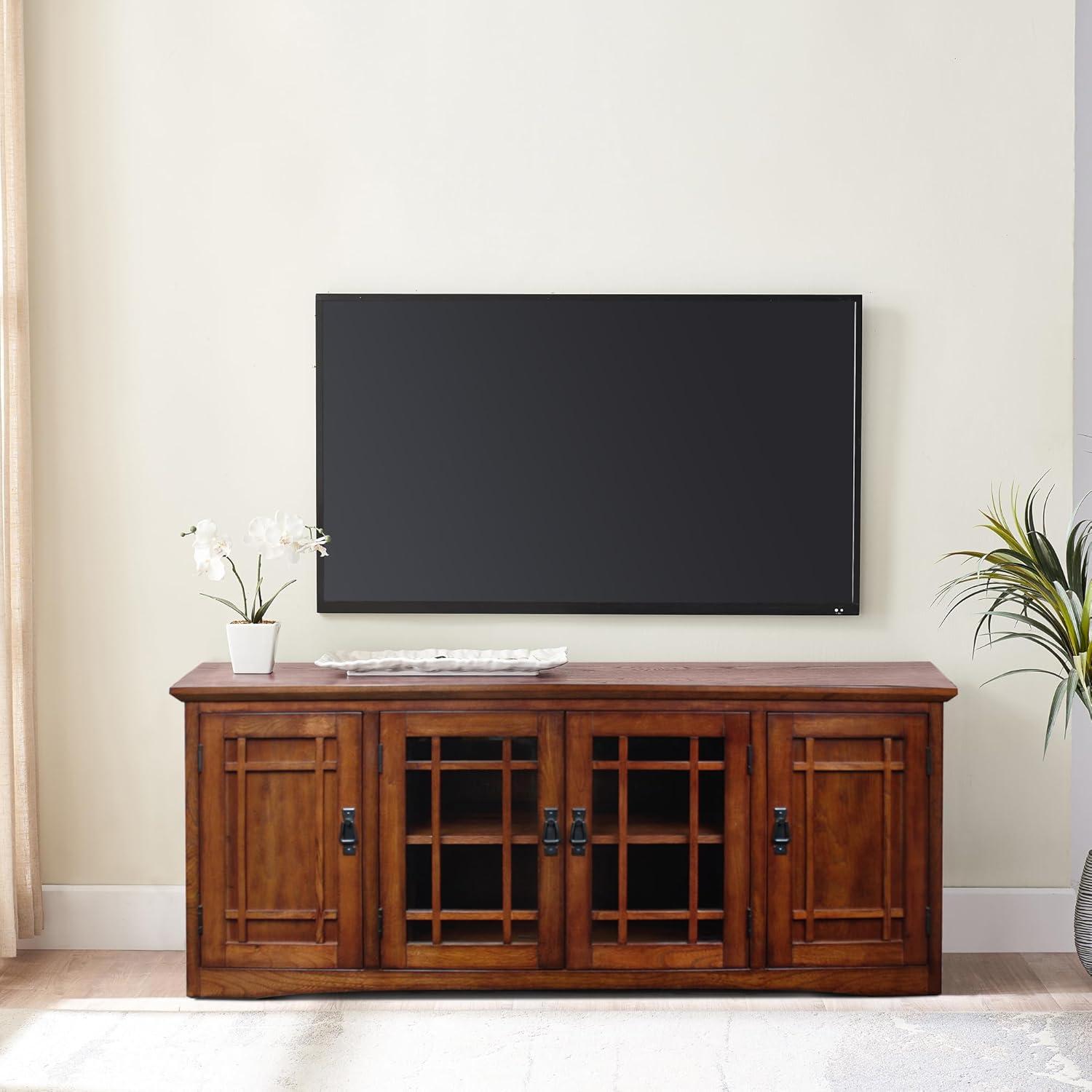 imageLeick Home 84360 Ender Mixed Metal and Wood TV Stand for 65 TVs Smoke and Gunmetal GrayMission Oak Blackened