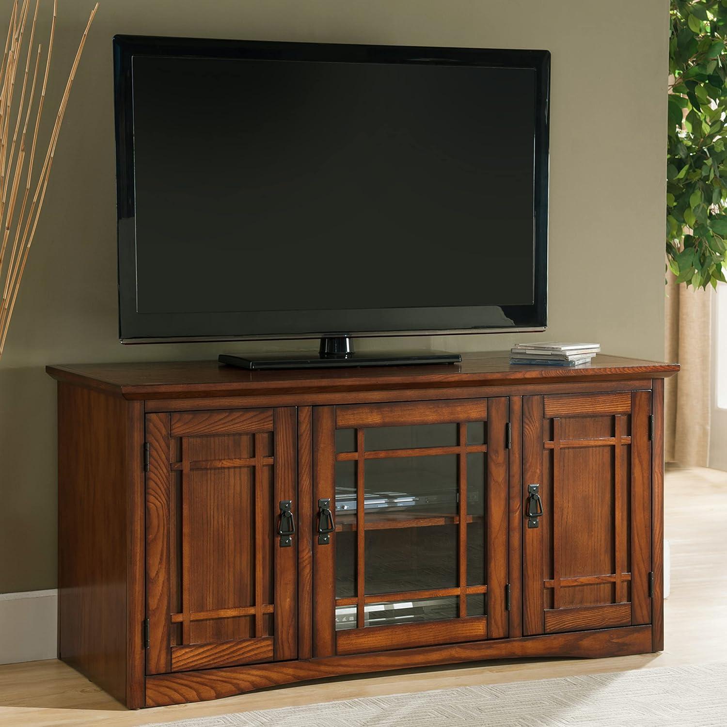imageLeick Home 84360 Ender Mixed Metal and Wood TV Stand for 65 TVs Smoke and Gunmetal GrayMission Oak Blackened