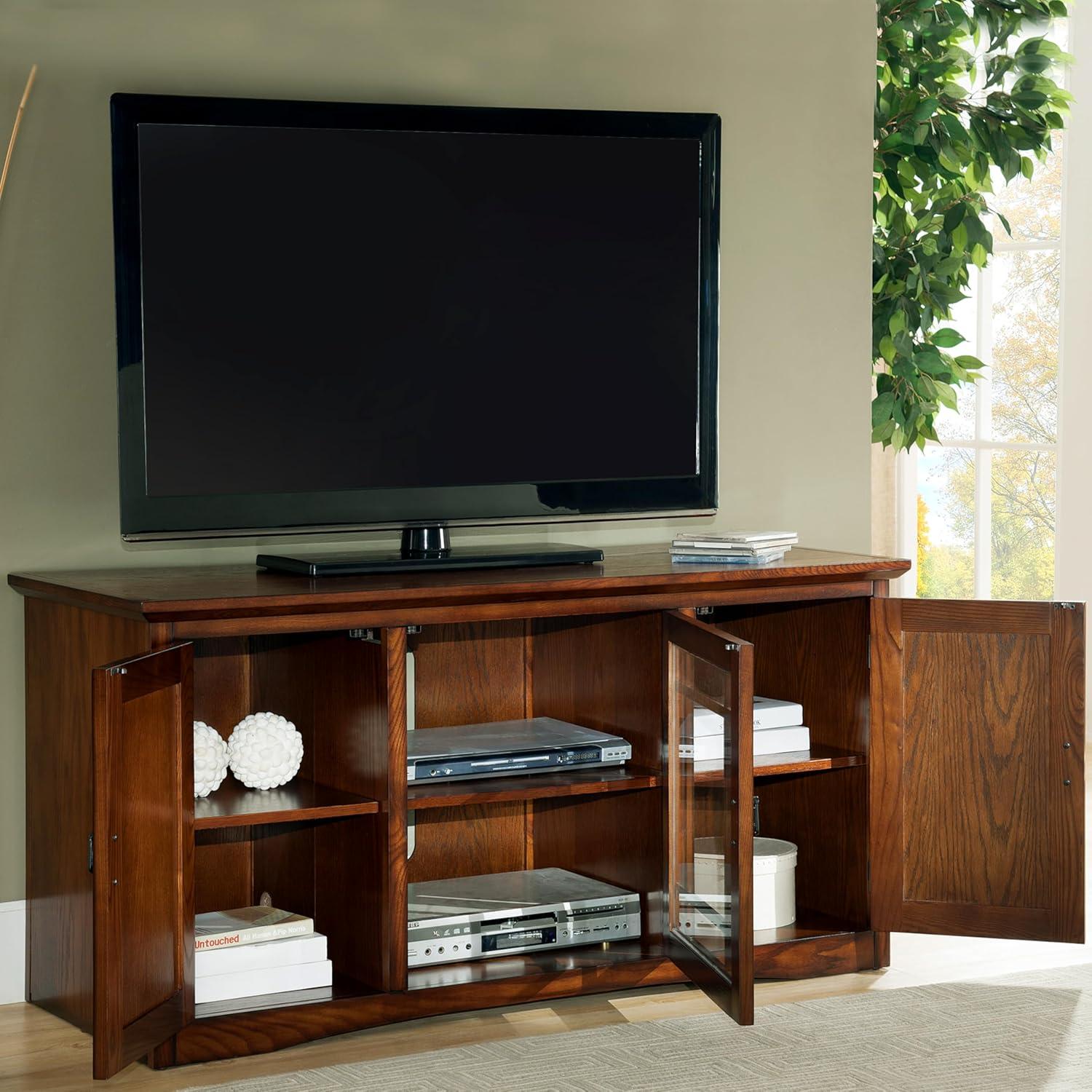 imageLeick Home 84360 Ender Mixed Metal and Wood TV Stand for 65 TVs Smoke and Gunmetal GrayMission Oak Blackened
