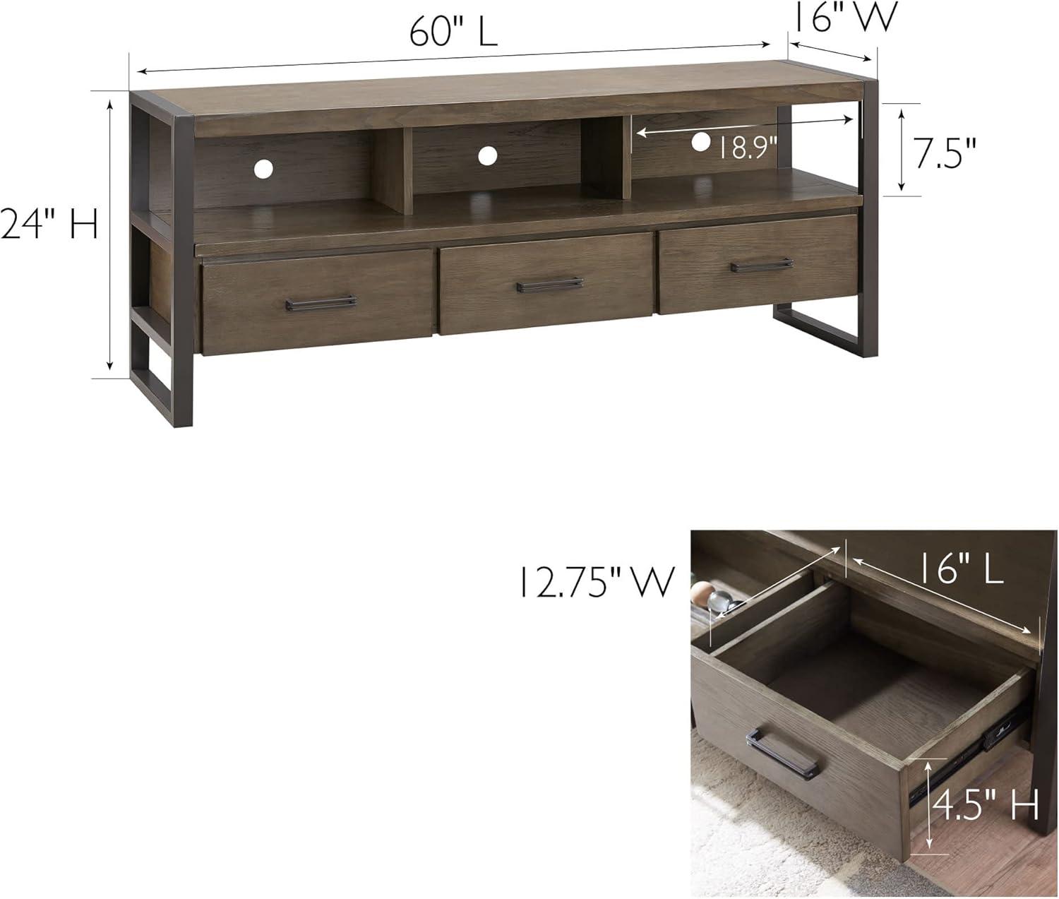 imageLeick Home 84360 Ender Mixed Metal and Wood TV Stand for 65 TVs Smoke and Gunmetal GraySmoke Gray Gunmetal