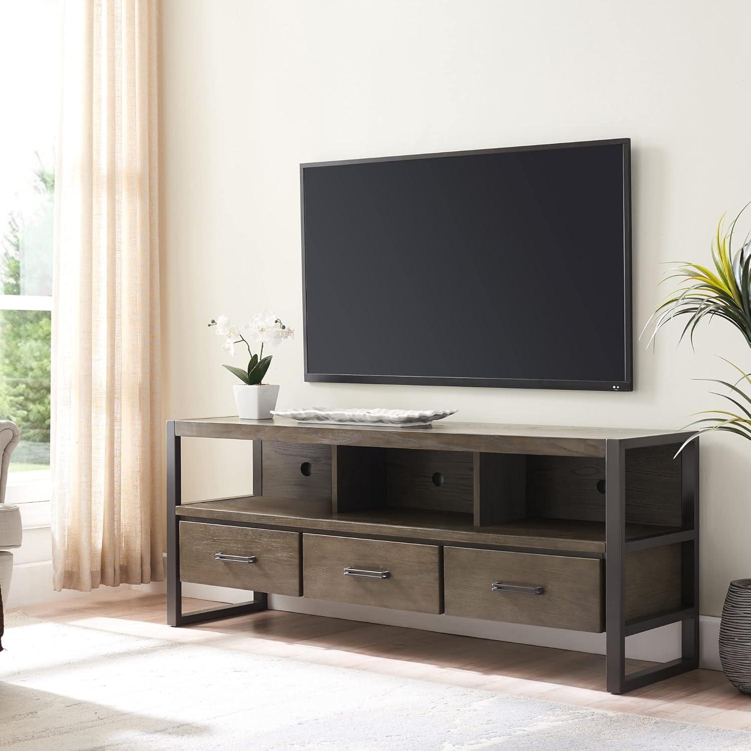 imageLeick Home 84360 Ender Mixed Metal and Wood TV Stand for 65 TVs Smoke and Gunmetal GraySmoke Gray Gunmetal