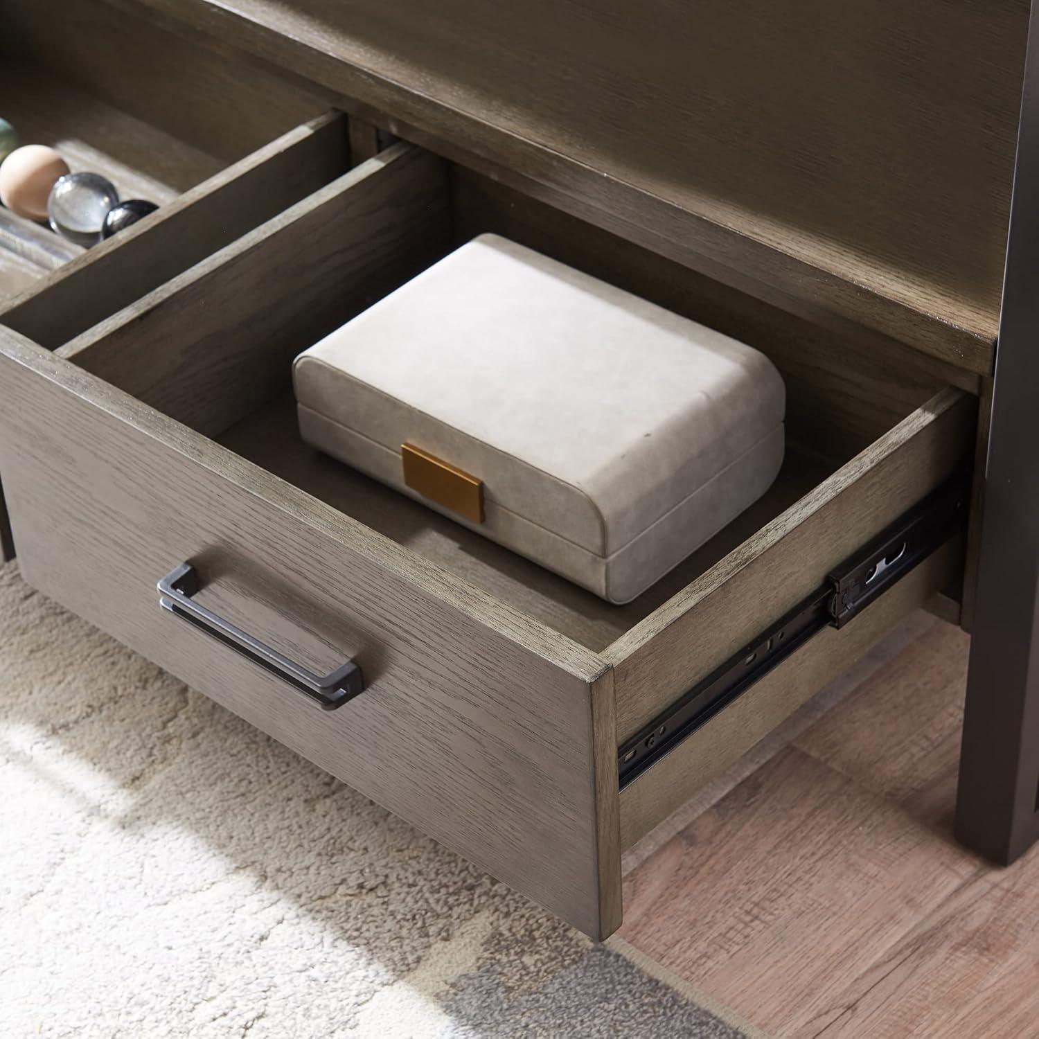 imageLeick Home 84360 Ender Mixed Metal and Wood TV Stand for 65 TVs Smoke and Gunmetal GraySmoke Gray Gunmetal