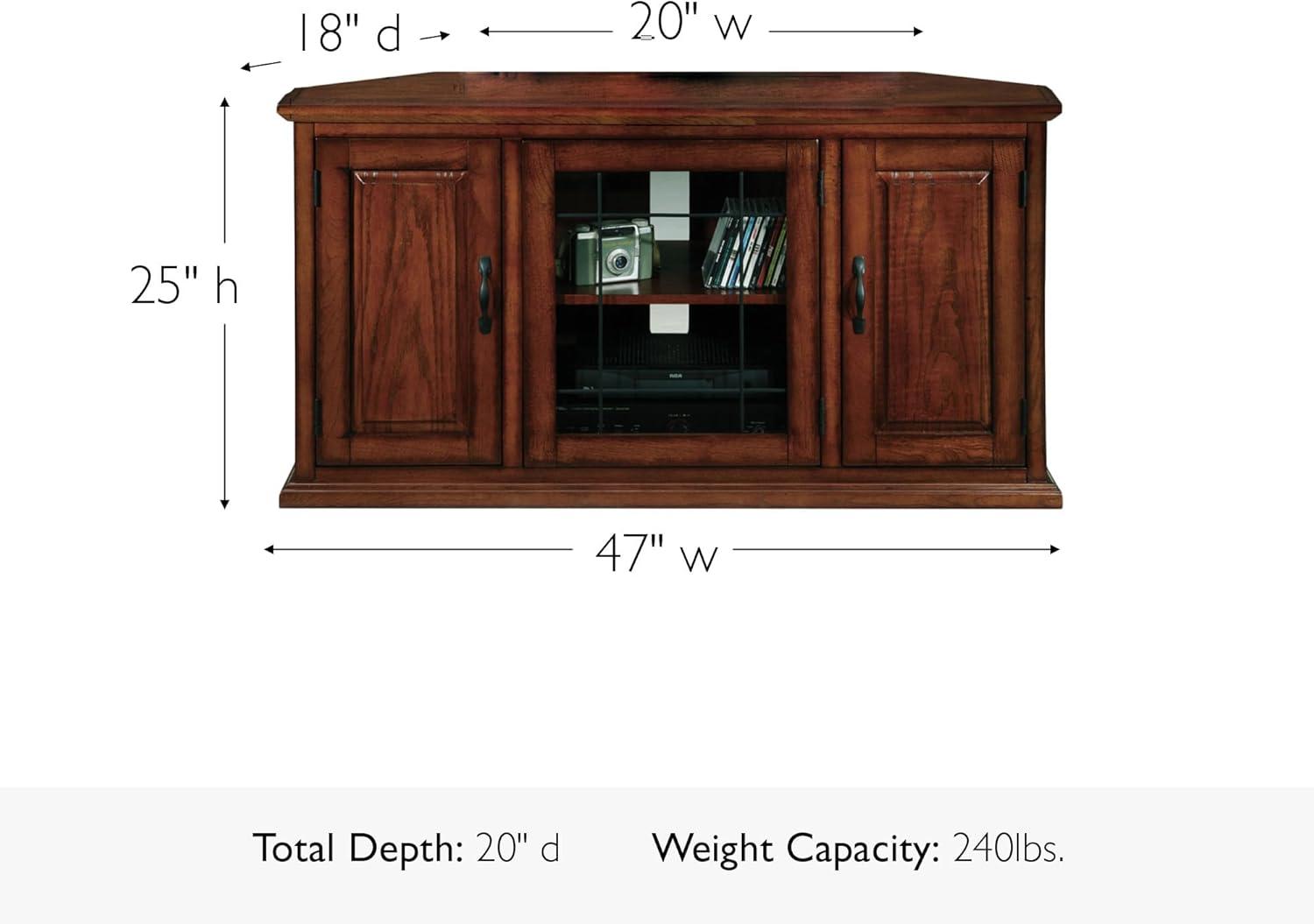imageLeick Home 84388 Two Door Corner TV Stand with Open Center Storage and Metal Base for 62 TVs Smoke Gray WashPewterGreyBurnished Oak Black