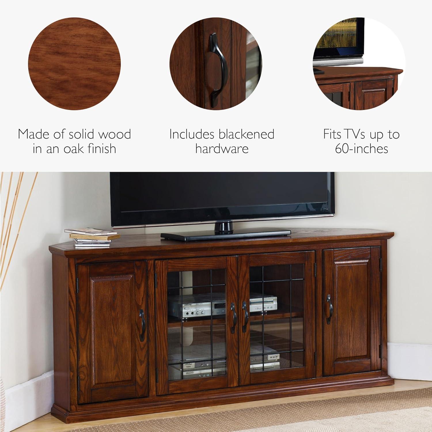 imageLeick Home 84388 Two Door Corner TV Stand with Open Center Storage and Metal Base for 62 TVs Smoke Gray WashPewterGreyBurnished Oak Black
