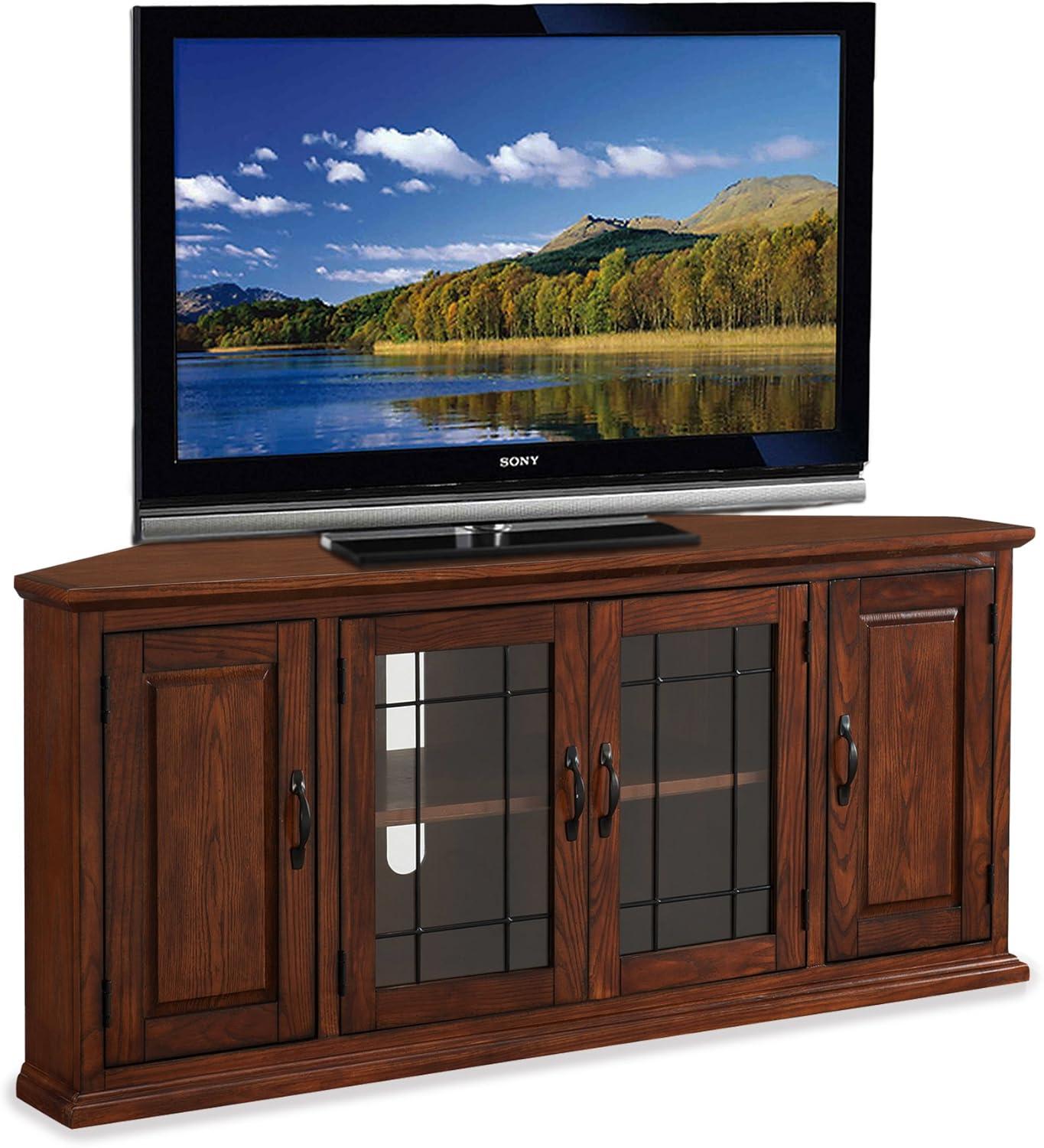 imageLeick Home 84388 Two Door Corner TV Stand with Open Center Storage and Metal Base for 62 TVs Smoke Gray WashPewterGreyBurnished Oak Black