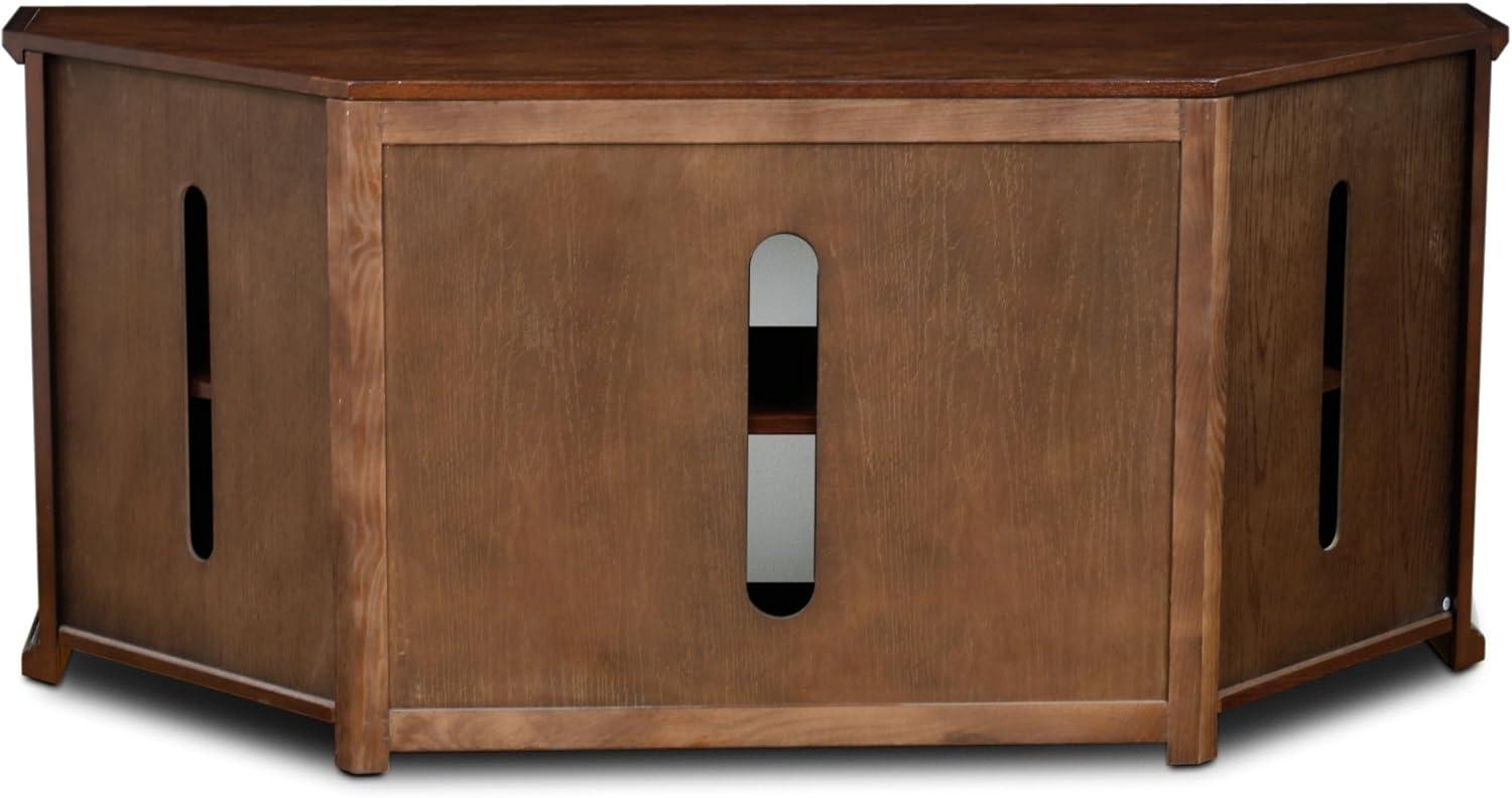 imageLeick Home 84388 Two Door Corner TV Stand with Open Center Storage and Metal Base for 62 TVs Smoke Gray WashPewterGreyBurnished Oak Black