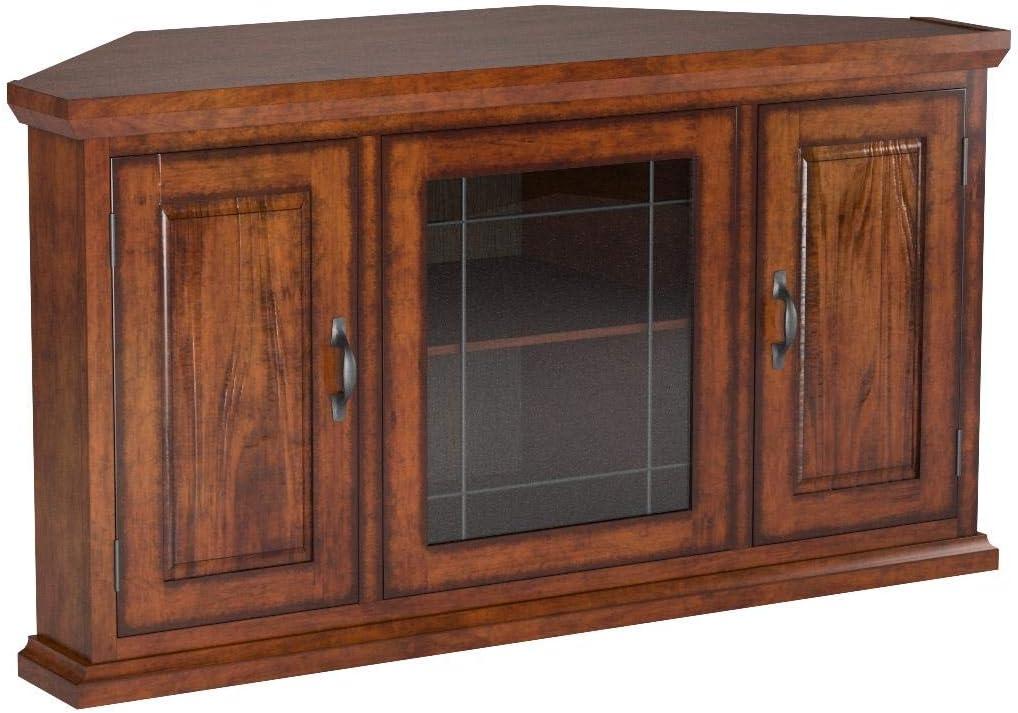 imageLeick Home 84388 Two Door Corner TV Stand with Open Center Storage and Metal Base for 62 TVs Smoke Gray WashPewterGreyBurnished Oak Black