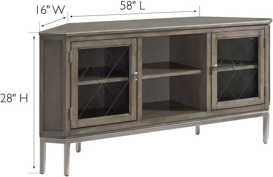 imageLeick Home 84388 Two Door Corner TV Stand with Open Center Storage and Metal Base for 62 TVs Smoke Gray WashPewterGreyGray Pewter