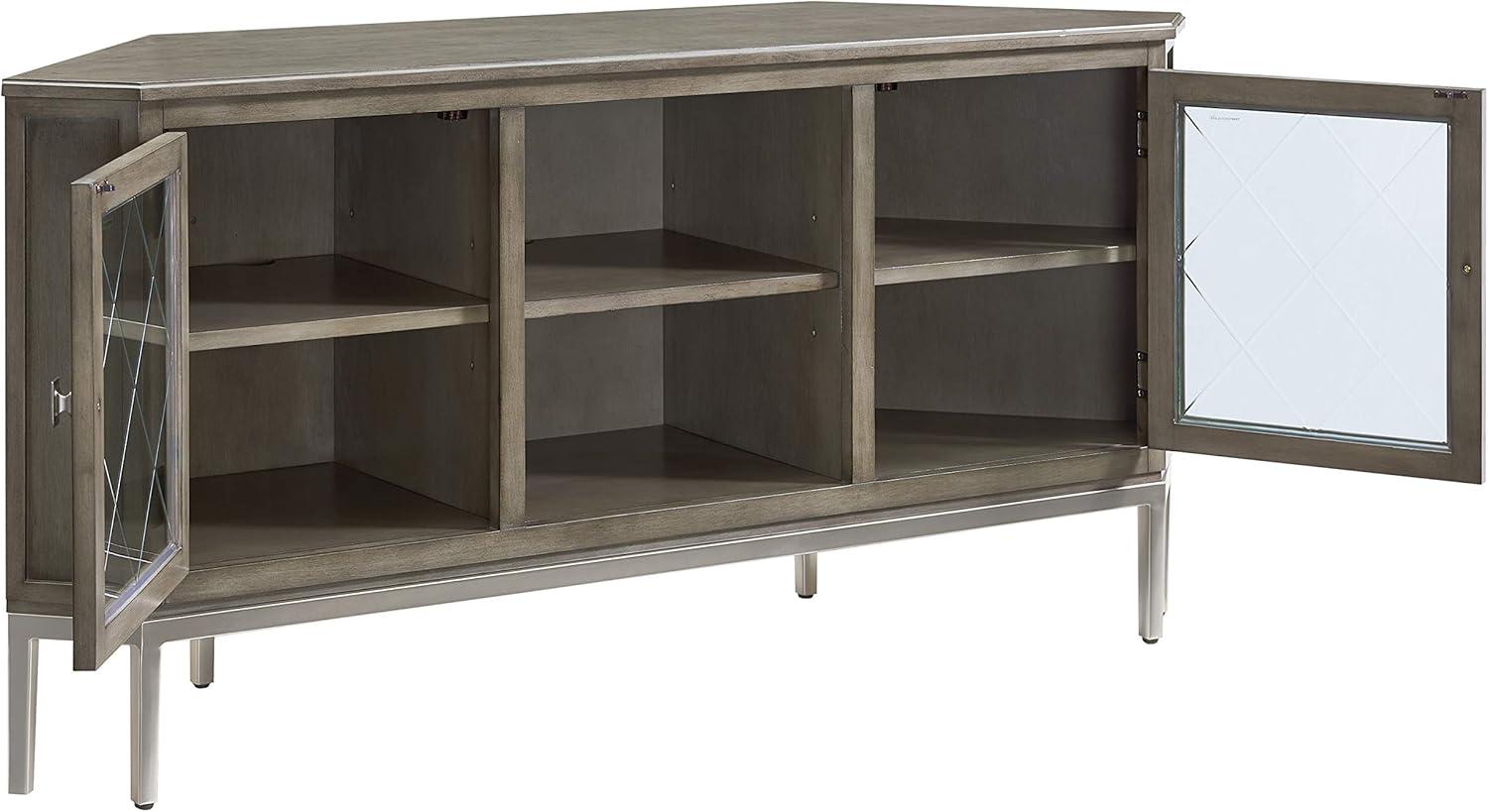 imageLeick Home 84388 Two Door Corner TV Stand with Open Center Storage and Metal Base for 62 TVs Smoke Gray WashPewterGreyGray Pewter