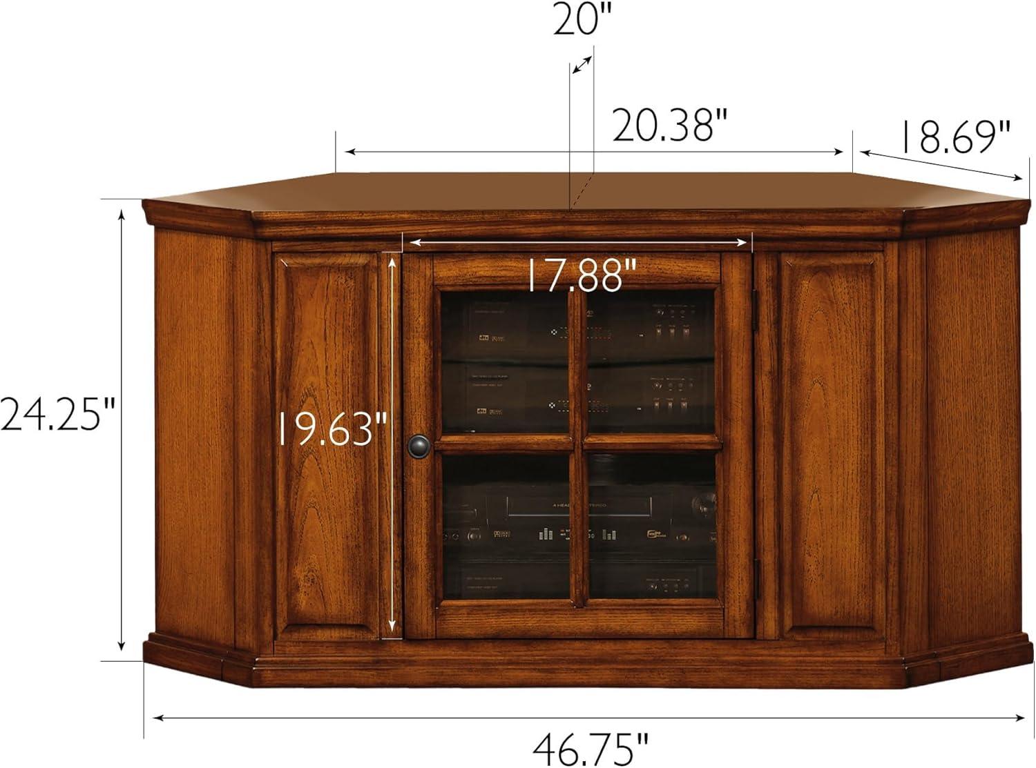 imageLeick Home 84388 Two Door Corner TV Stand with Open Center Storage and Metal Base for 62 TVs Smoke Gray WashPewterGreyMedium Oak Oil Rubbed Bronze