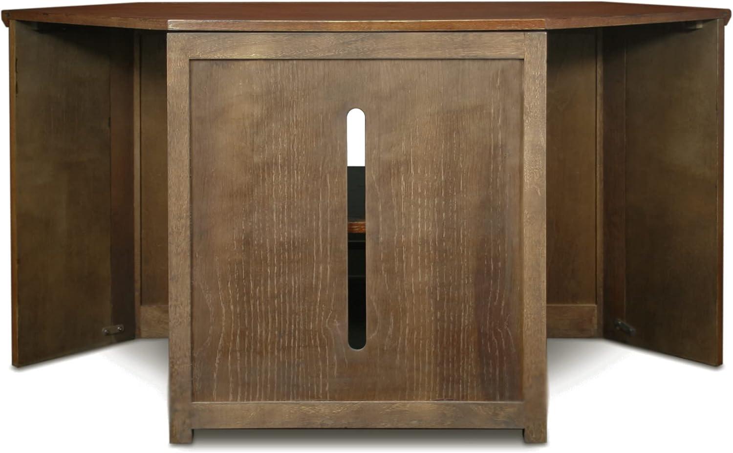 imageLeick Home 84388 Two Door Corner TV Stand with Open Center Storage and Metal Base for 62 TVs Smoke Gray WashPewterGreyMission Oak Blackened