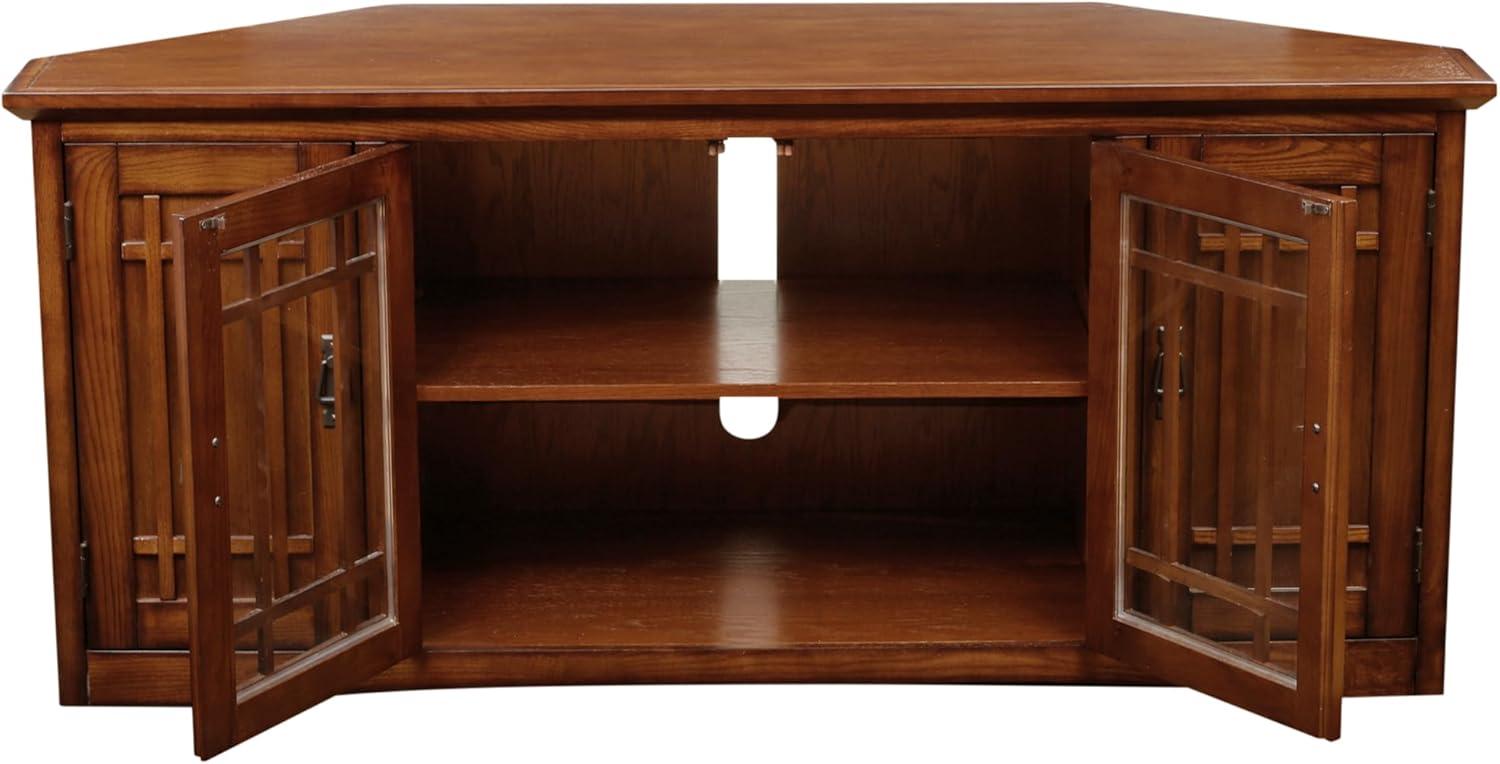 imageLeick Home 84388 Two Door Corner TV Stand with Open Center Storage and Metal Base for 62 TVs Smoke Gray WashPewterGreyMission Oak Blackened