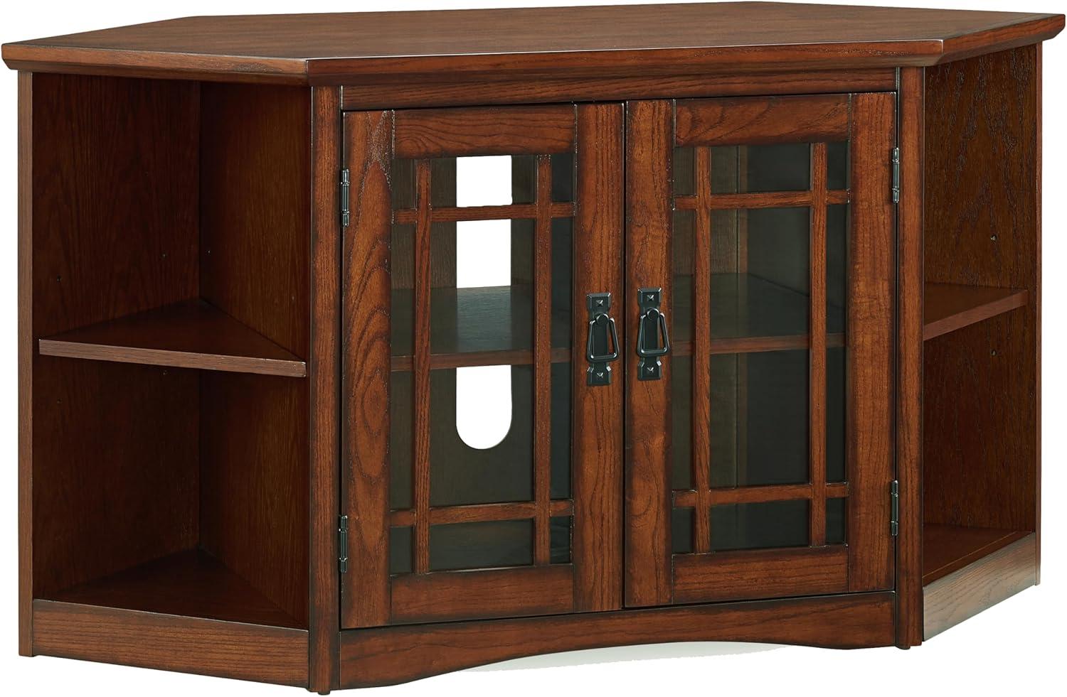 imageLeick Home 84388 Two Door Corner TV Stand with Open Center Storage and Metal Base for 62 TVs Smoke Gray WashPewterGreyMission Oak Blackened
