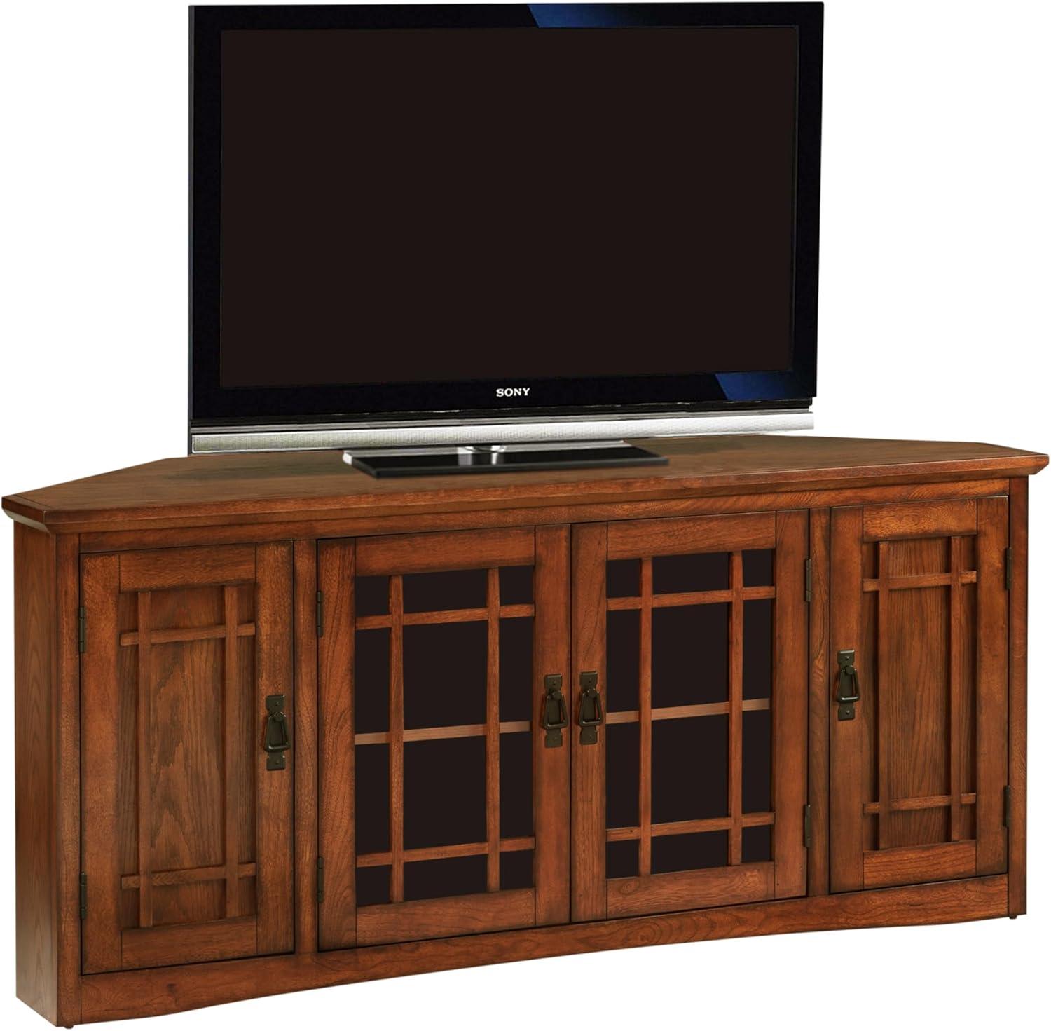 imageLeick Home 84388 Two Door Corner TV Stand with Open Center Storage and Metal Base for 62 TVs Smoke Gray WashPewterGreyMission Oak Blackened