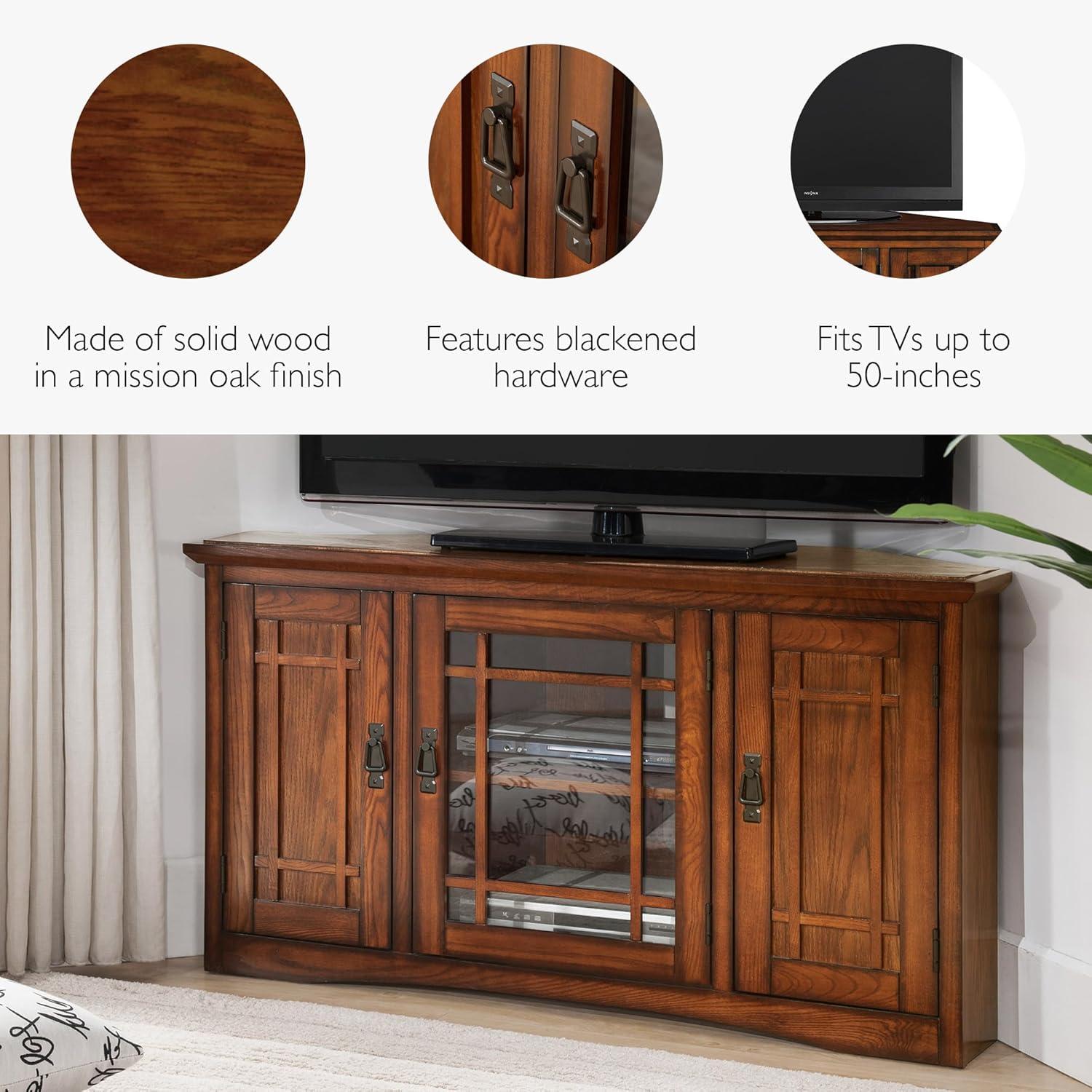 imageLeick Home 84388 Two Door Corner TV Stand with Open Center Storage and Metal Base for 62 TVs Smoke Gray WashPewterGreyMission Oak Blackened