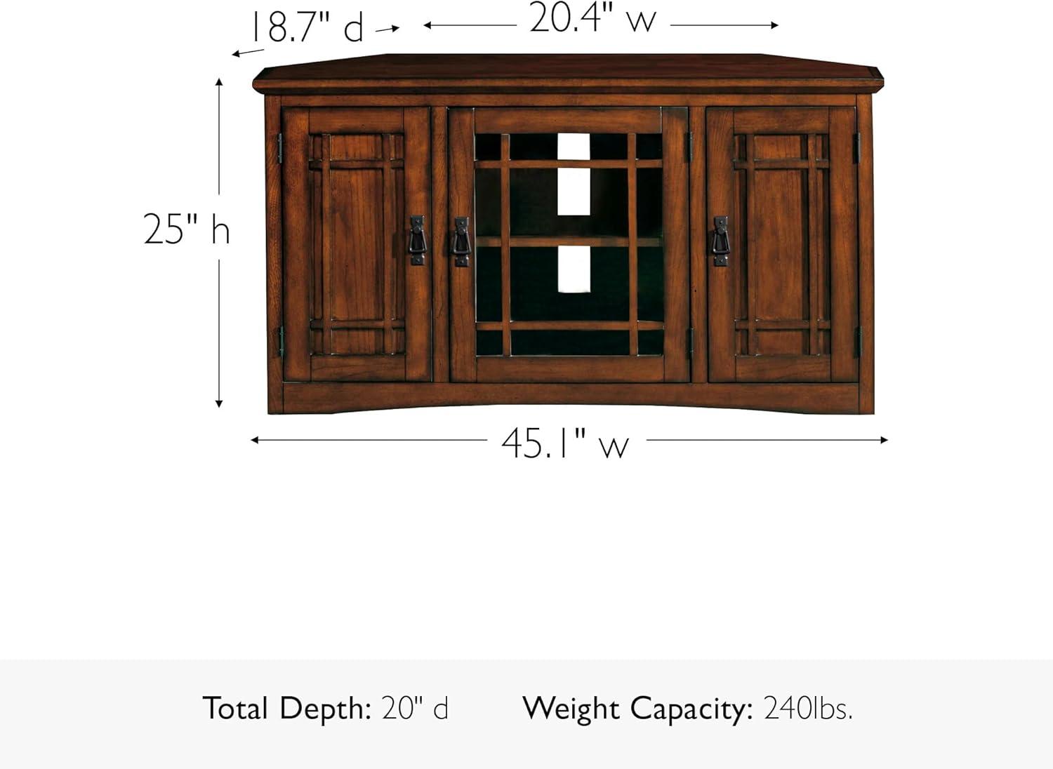 imageLeick Home 84388 Two Door Corner TV Stand with Open Center Storage and Metal Base for 62 TVs Smoke Gray WashPewterGreyMission Oak Blackened
