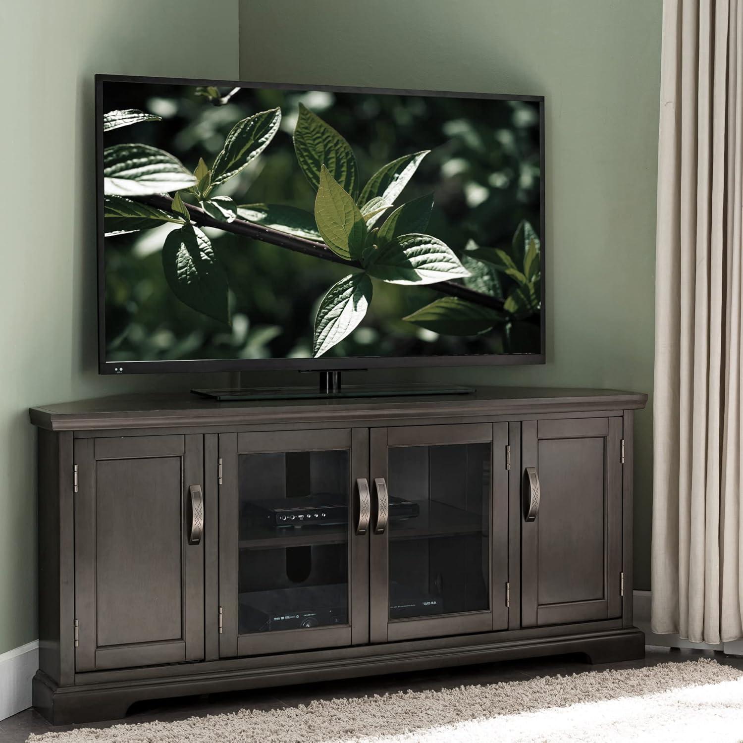 imageLeick Home 84388 Two Door Corner TV Stand with Open Center Storage and Metal Base for 62 TVs Smoke Gray WashPewterGreyRiverstone Pewter