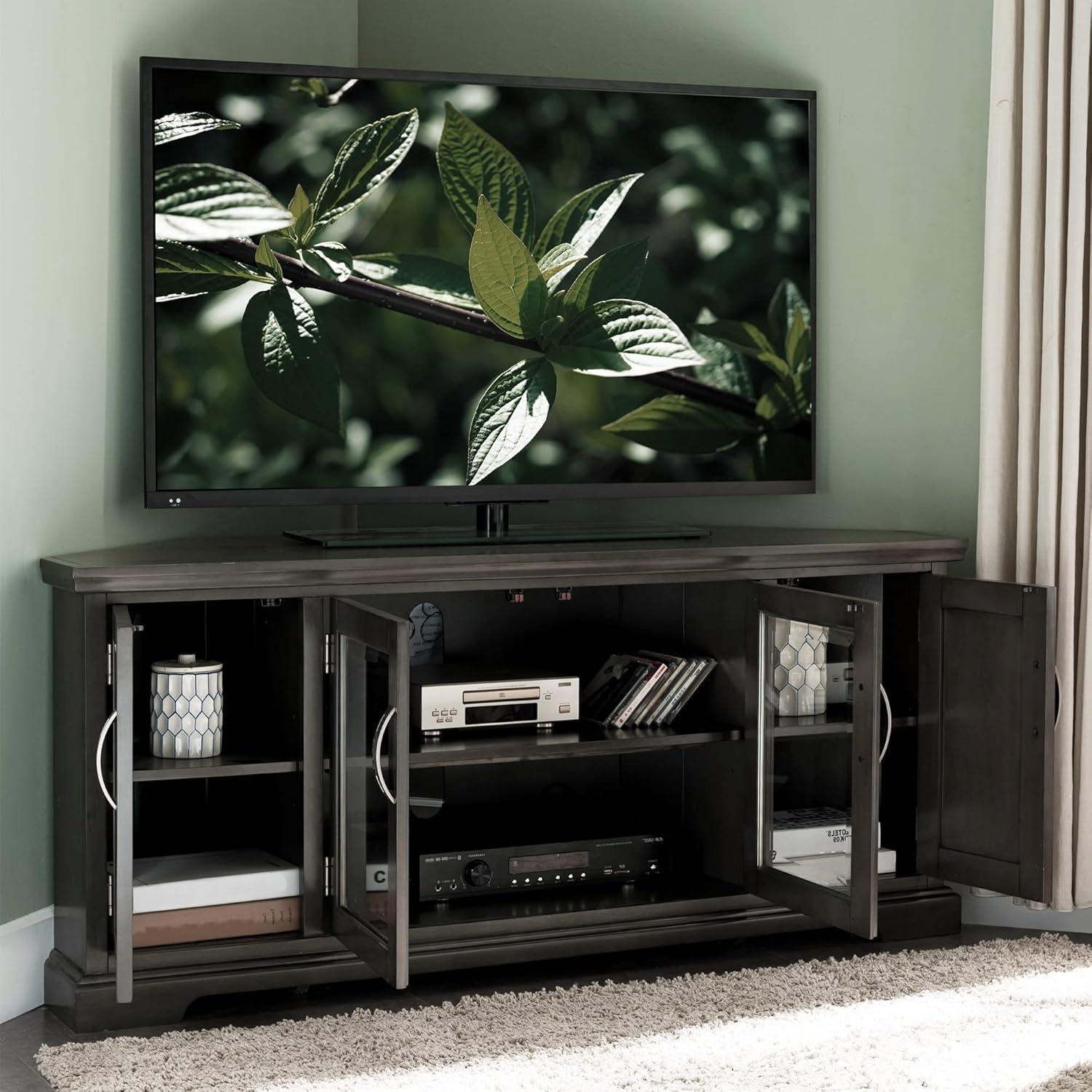 imageLeick Home 84388 Two Door Corner TV Stand with Open Center Storage and Metal Base for 62 TVs Smoke Gray WashPewterGreyRiverstone Pewter