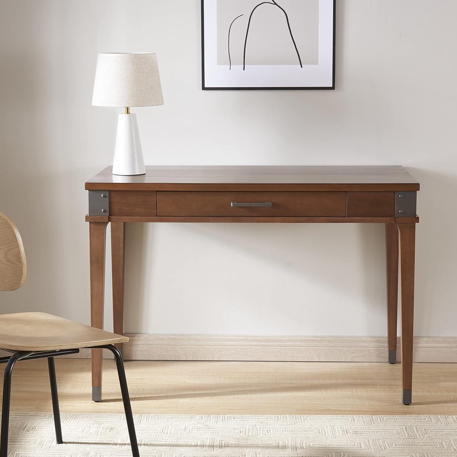 imageLeick Home 84430 Oak Corner ComputerWriting Desk with Drawer Smoke GrayAged BarrelGunmetal