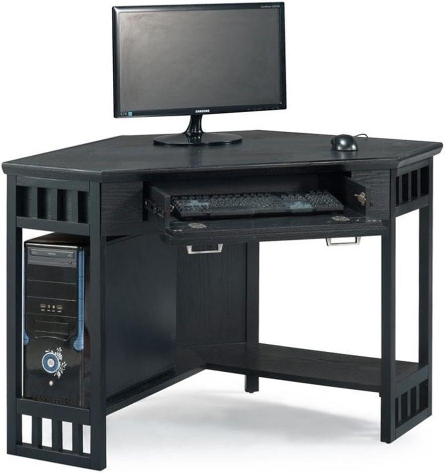 imageLeick Home 84430 Oak Corner ComputerWriting Desk with Drawer Smoke GrayBlack
