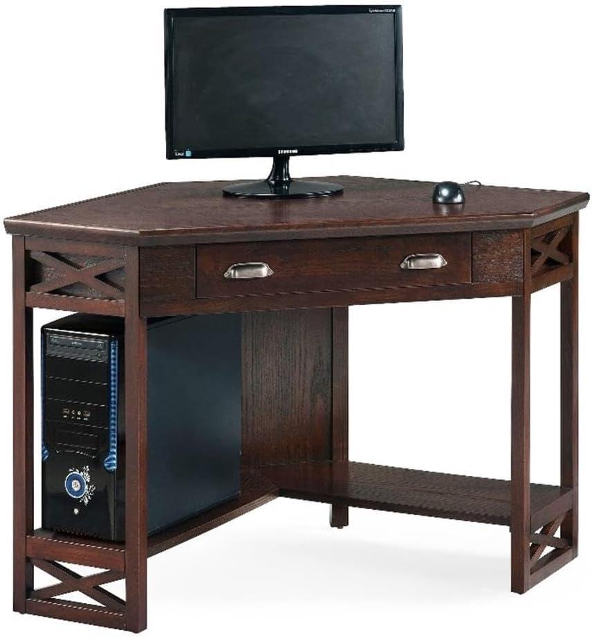 imageLeick Home 84430 Oak Corner ComputerWriting Desk with Drawer Smoke GrayChocolate Oak