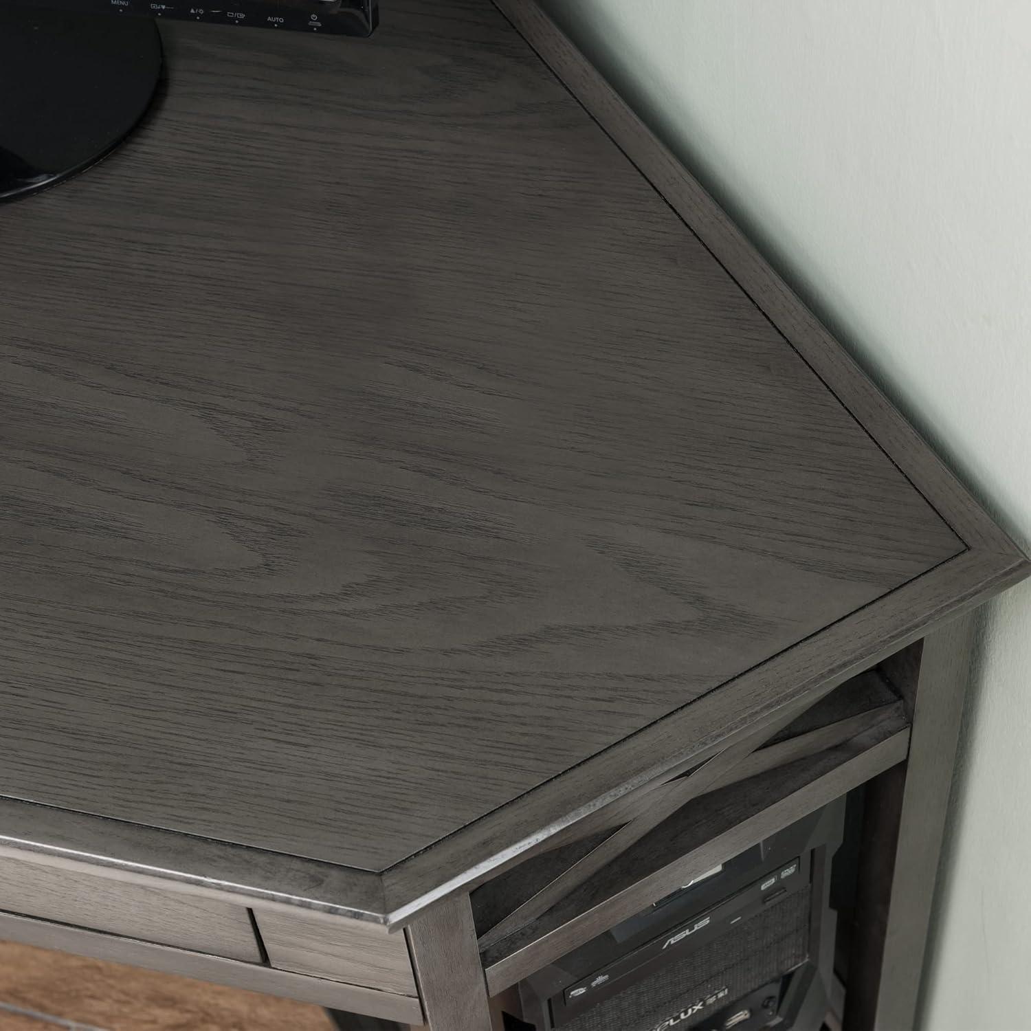 imageLeick Home 84430 Oak Corner ComputerWriting Desk with Drawer Smoke GraySmoke Gray