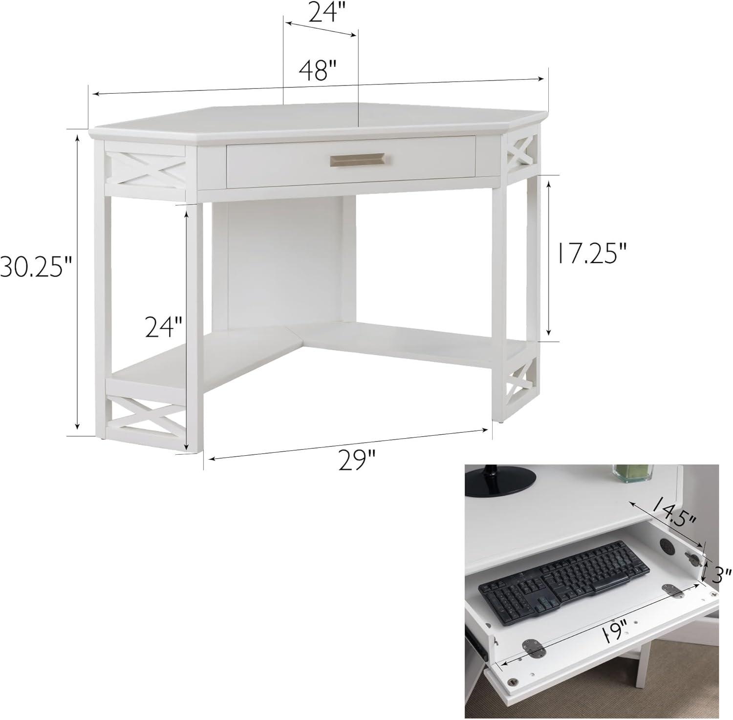 imageLeick Home 84430 Oak Corner ComputerWriting Desk with Drawer Smoke GrayWhiteBrushed Nickel