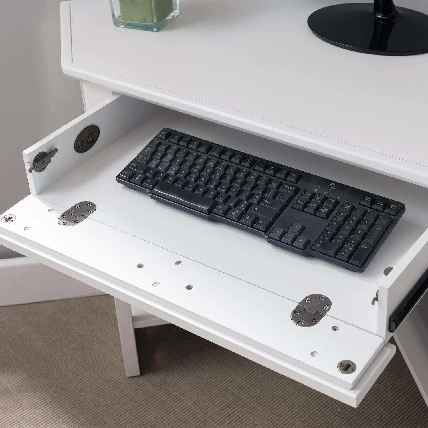 imageLeick Home 84430 Oak Corner ComputerWriting Desk with Drawer Smoke GrayWhiteBrushed Nickel