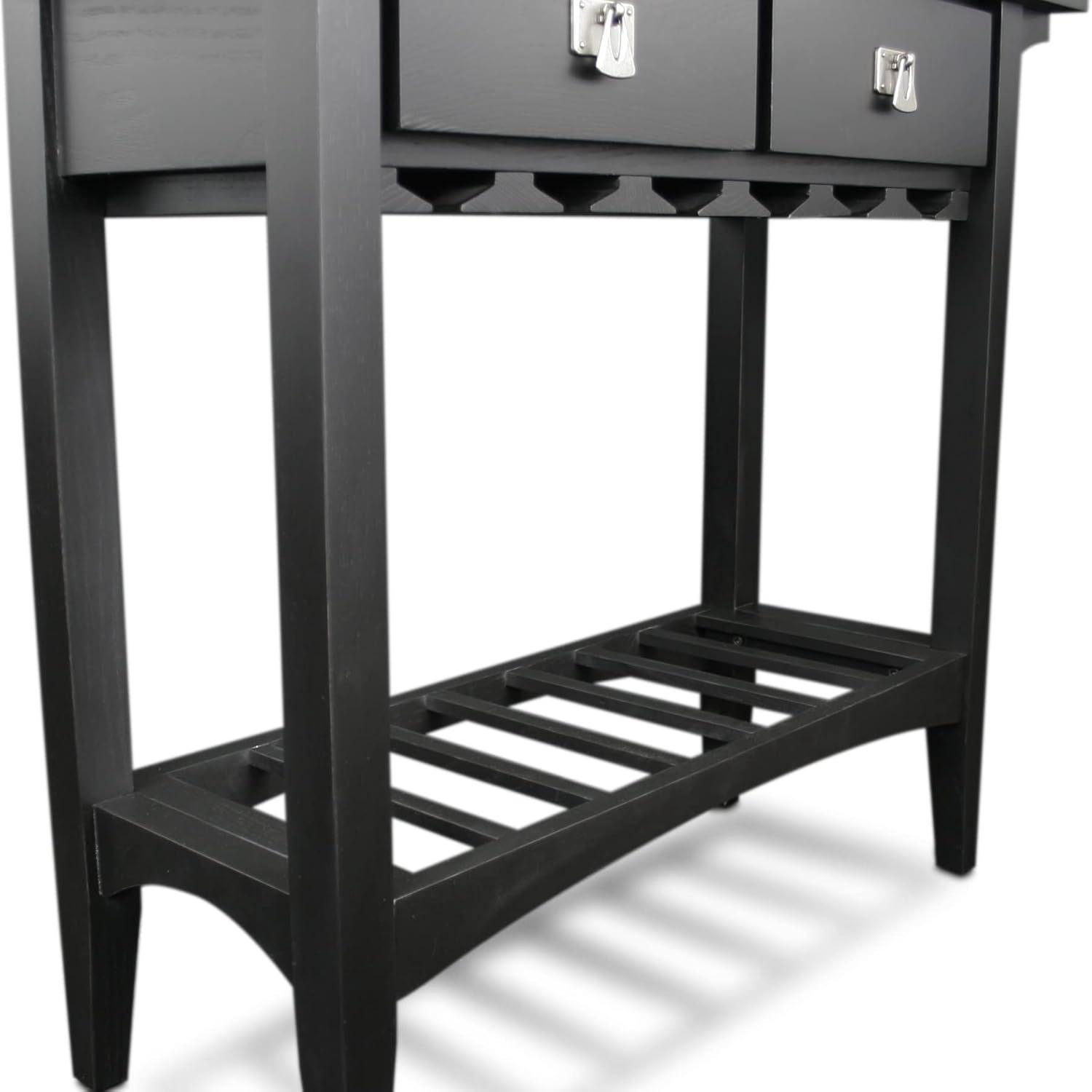 imageLeick Home 9061SL Mission Wine Stand with Glass and Bottle Storage Two Drawer for Buffet Dining Room Living Room Kitchen Slate Black FinishBlack