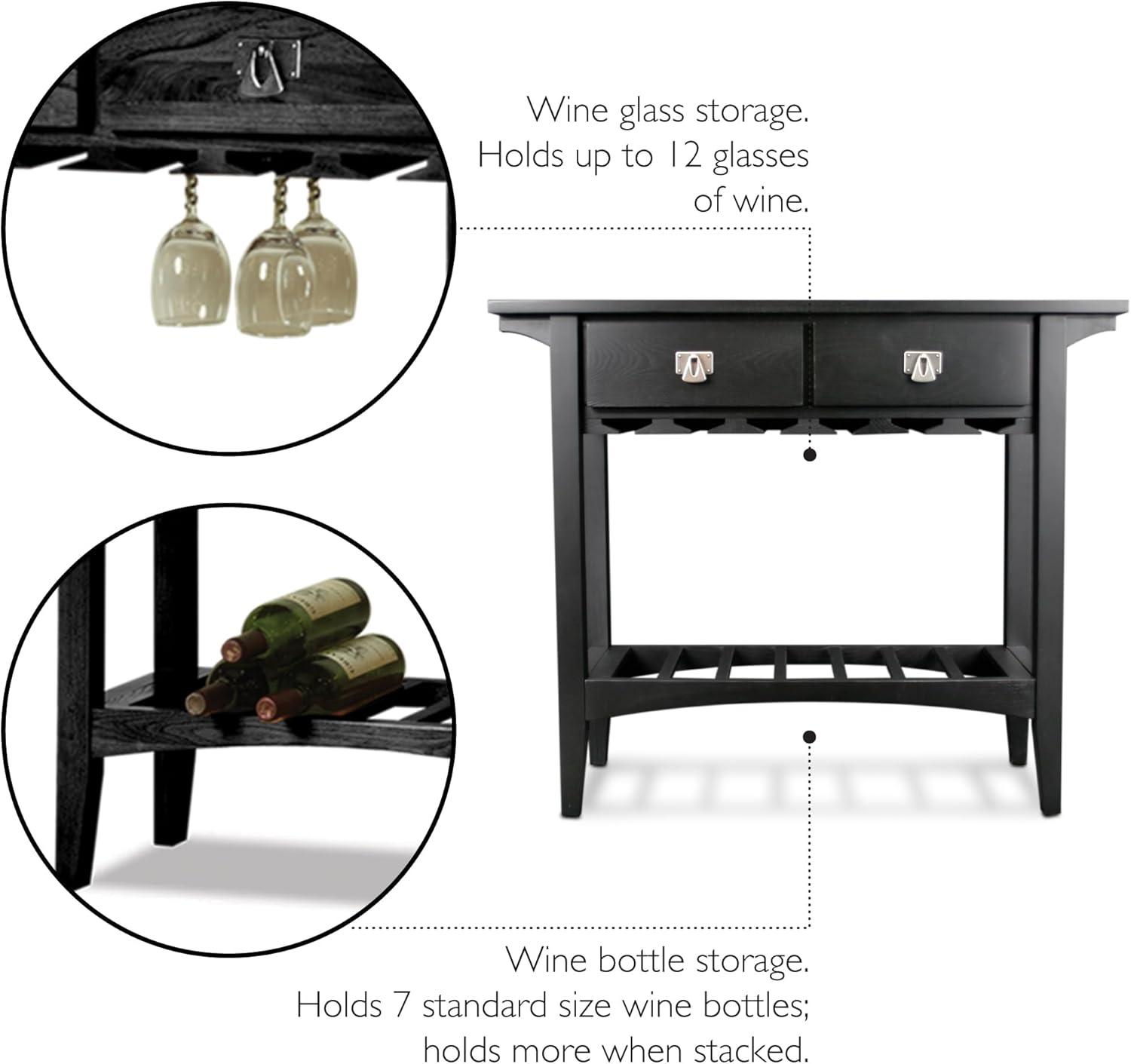 imageLeick Home 9061SL Mission Wine Stand with Glass and Bottle Storage Two Drawer for Buffet Dining Room Living Room Kitchen Slate Black FinishBlack