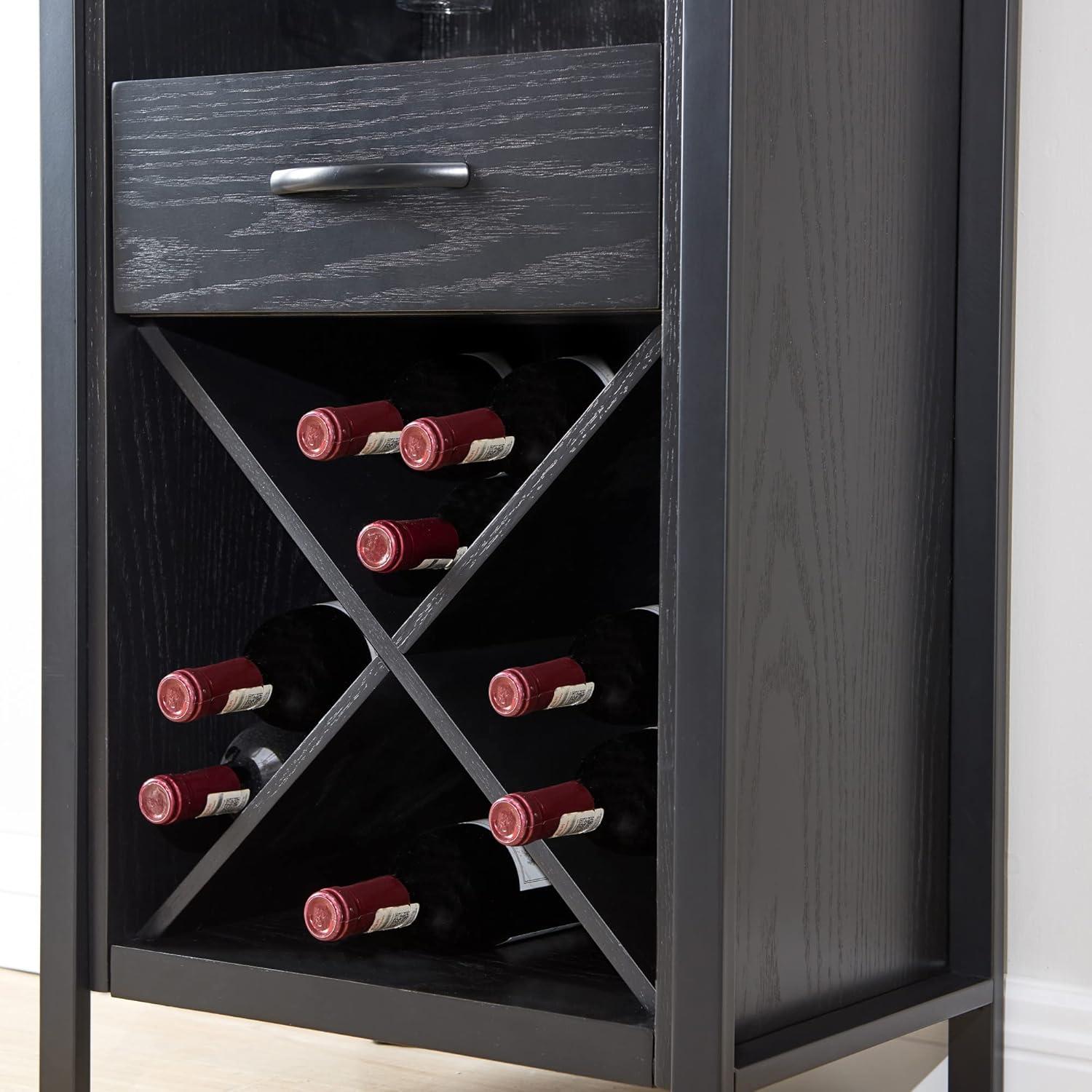 imageLeick Home 9061SL Mission Wine Stand with Glass and Bottle Storage Two Drawer for Buffet Dining Room Living Room Kitchen Slate Black FinishBlack Wash
