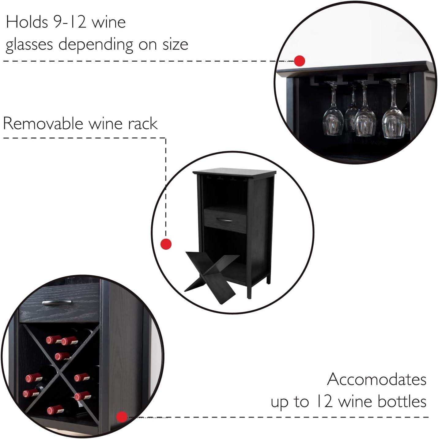 imageLeick Home 9061SL Mission Wine Stand with Glass and Bottle Storage Two Drawer for Buffet Dining Room Living Room Kitchen Slate Black FinishBlack Wash