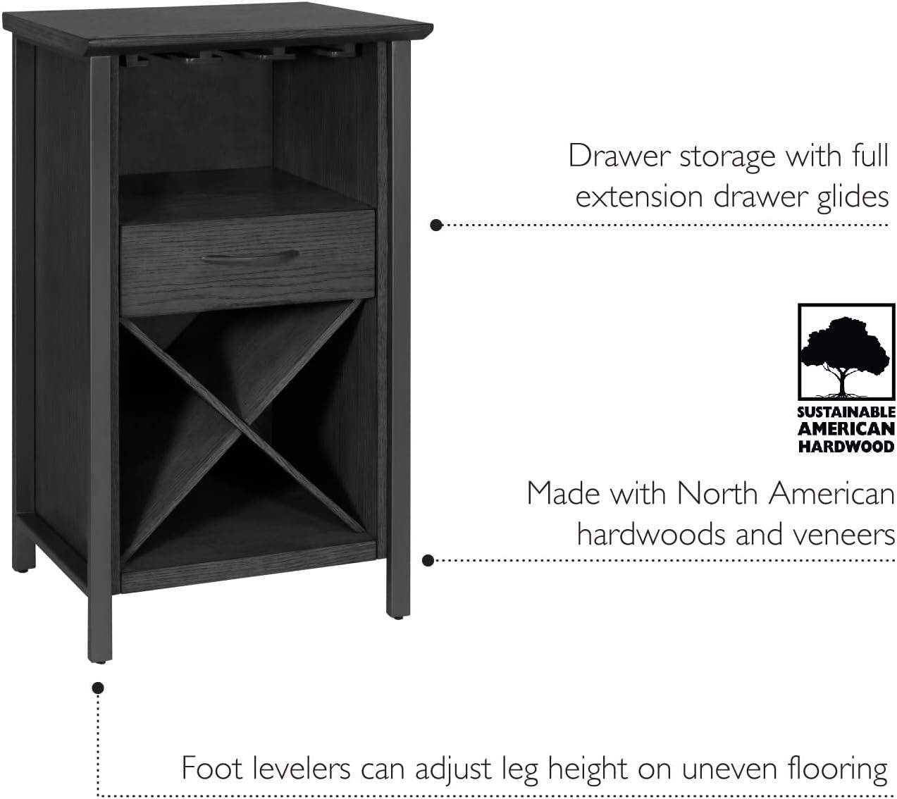 imageLeick Home 9061SL Mission Wine Stand with Glass and Bottle Storage Two Drawer for Buffet Dining Room Living Room Kitchen Slate Black FinishBlack Wash