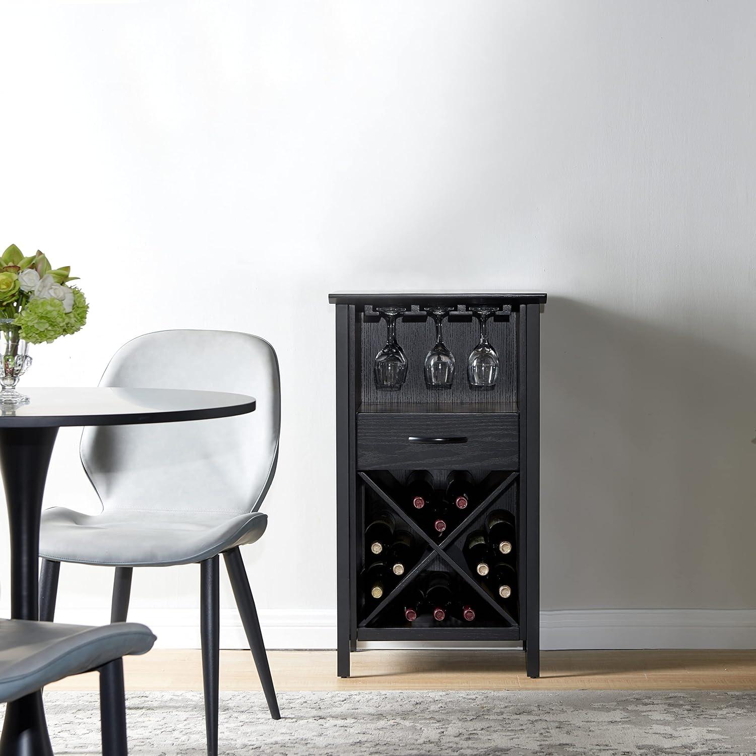 imageLeick Home 9061SL Mission Wine Stand with Glass and Bottle Storage Two Drawer for Buffet Dining Room Living Room Kitchen Slate Black FinishBlack Wash