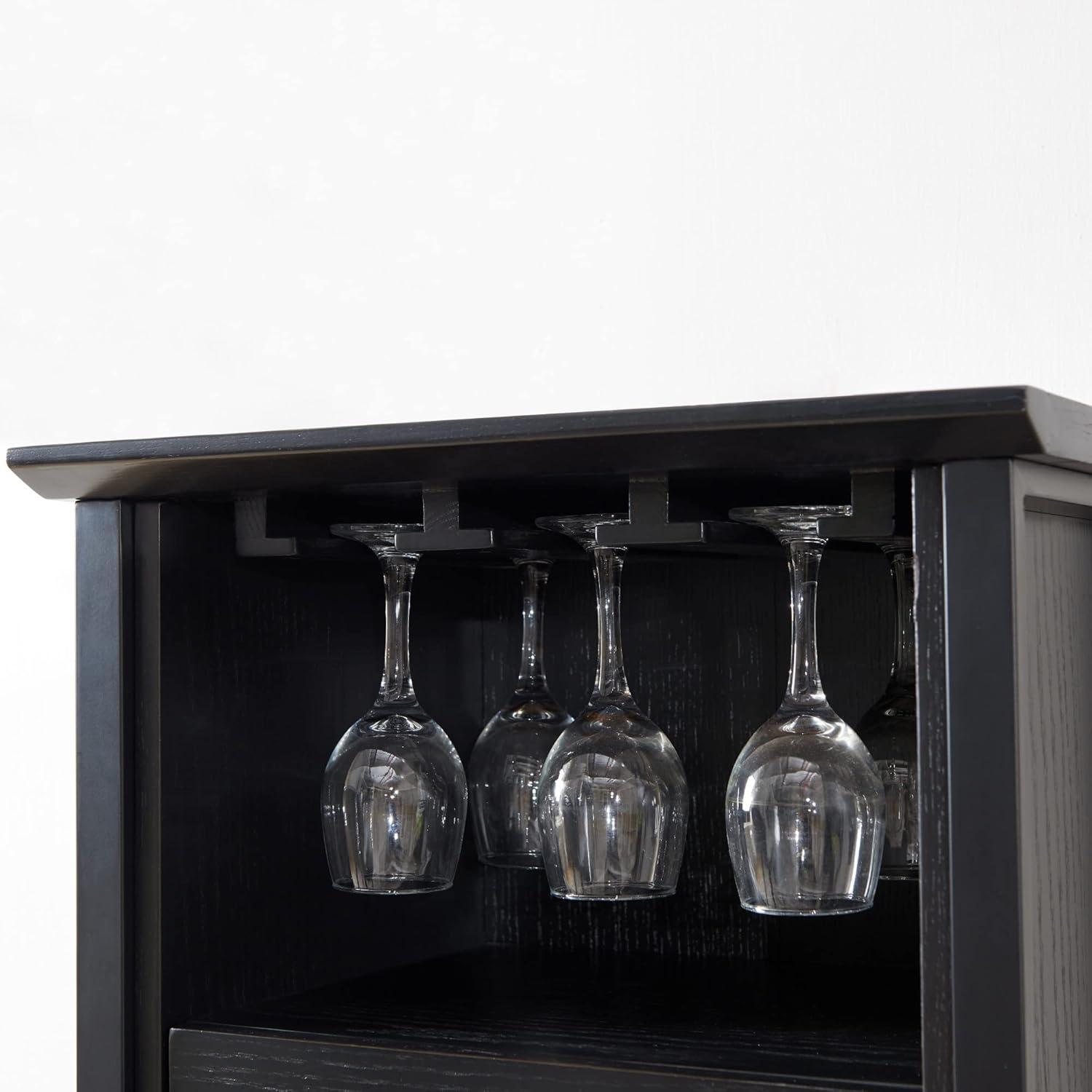 imageLeick Home 9061SL Mission Wine Stand with Glass and Bottle Storage Two Drawer for Buffet Dining Room Living Room Kitchen Slate Black FinishBlack Wash